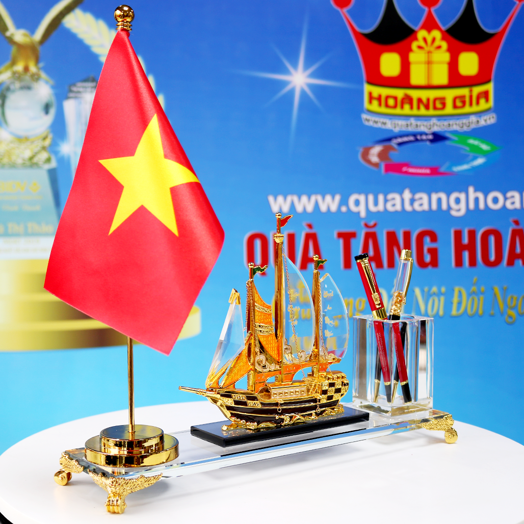 Bộ Cắm Bút Thuyền Buồm Pha Lê Phong Cách Sang Trọng Cờ Đơn