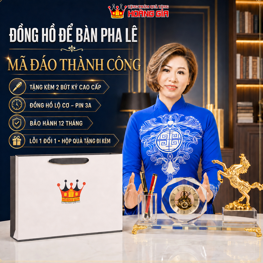 Quà tặng doanh nhân đồng hồ pha lê mã đáo thành công