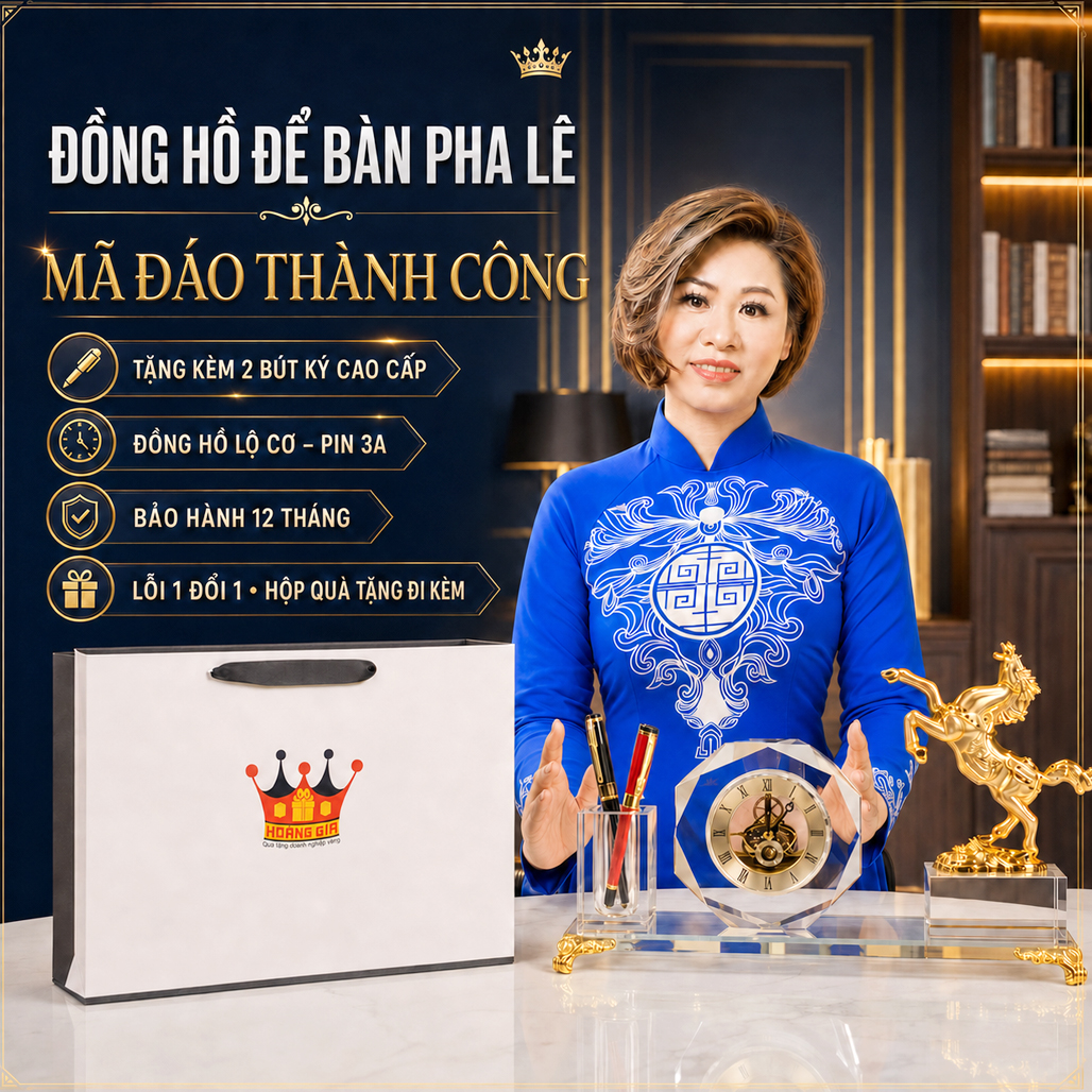 Quà tặng doanh nhân đồng hồ pha lê mã đáo thành công