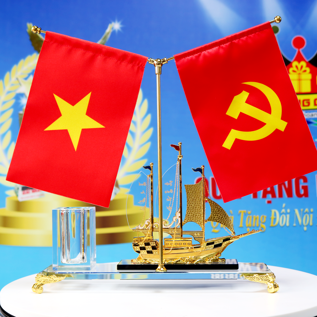 Bộ Cắm Bút Thuyền Buồm Pha Lê Phong Cách Quý Phái Cờ Đôi