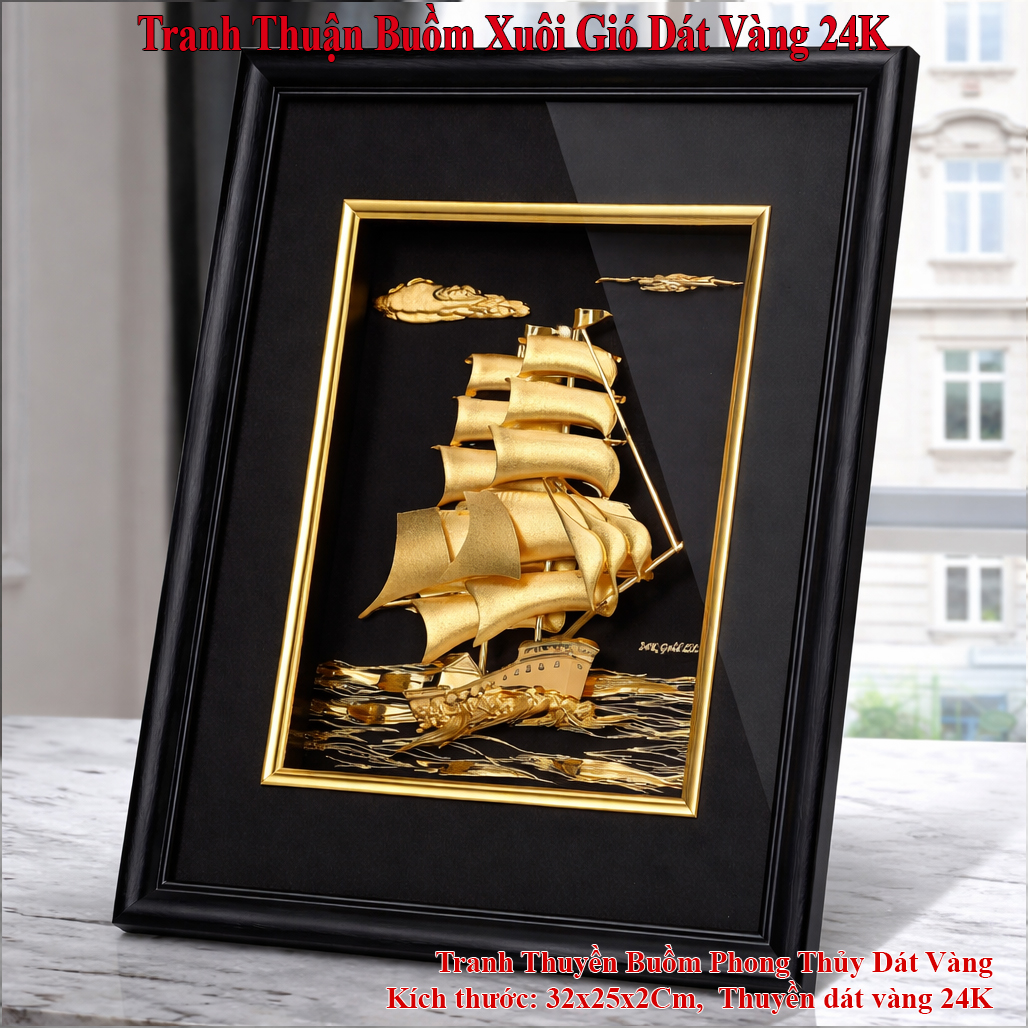 Tranh Thuận Buồm Xuôi Gió Dát Vàng 24K QTV16