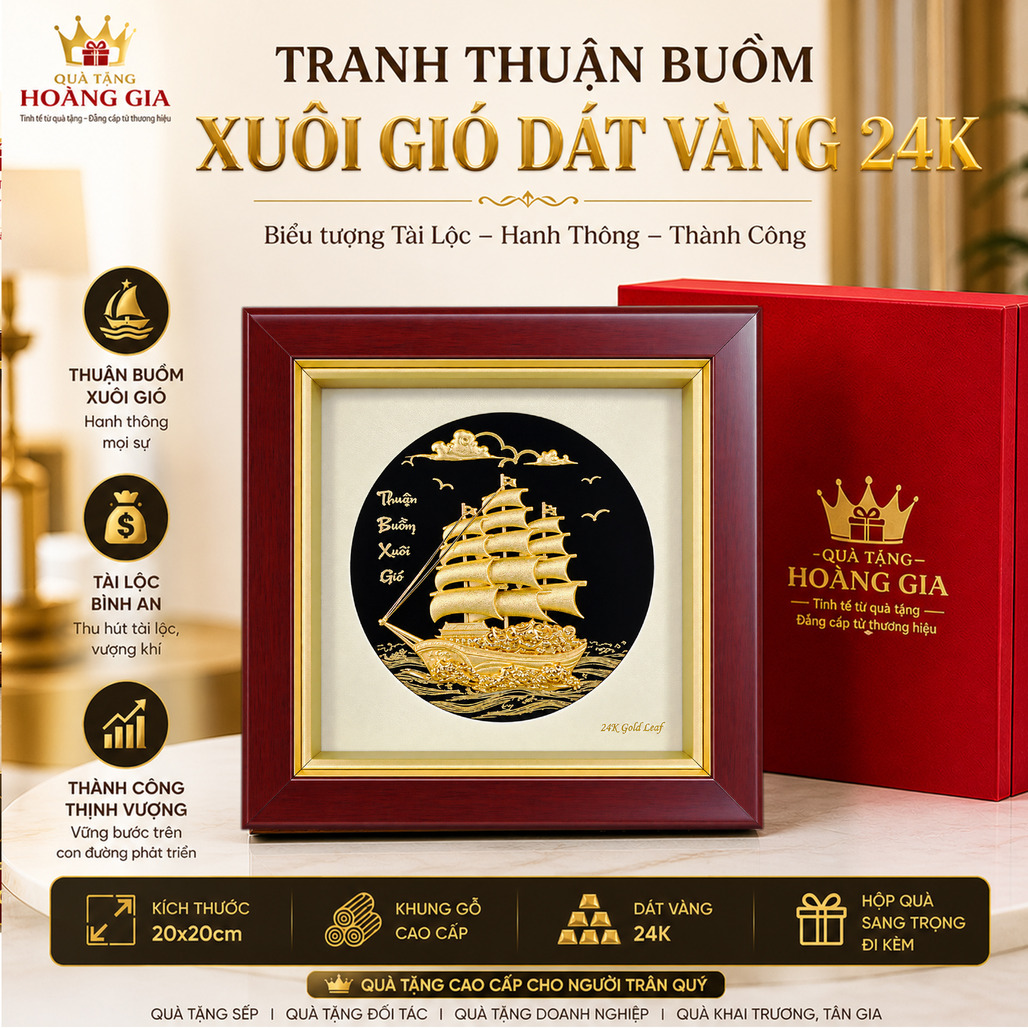 Tranh Thuận Buồm Xuôi Gió Dát Vàng 24K QTV18