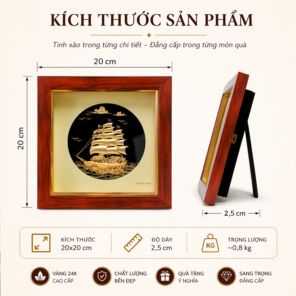 Tranh Thuận Buồm Xuôi Gió Dát Vàng 24K QTV18