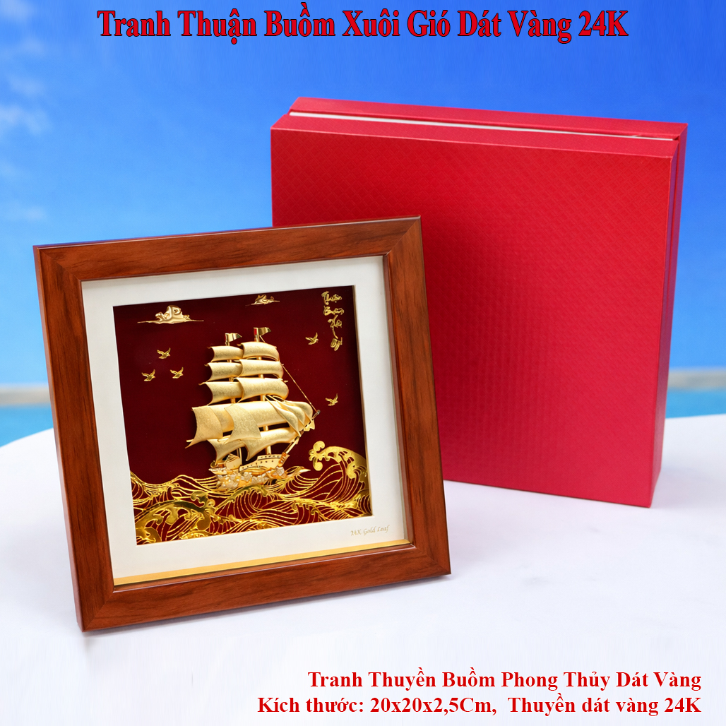 Tranh Thuyền Buồm Dát Vàng 24K Vuông 20x20Cm QTV 17