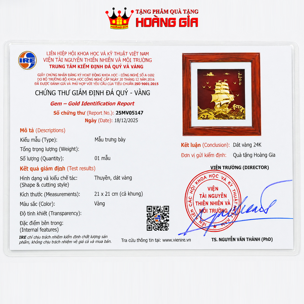 Tranh Thuyền Buồm Dát Vàng 24K Vuông 20x20Cm QTV 17