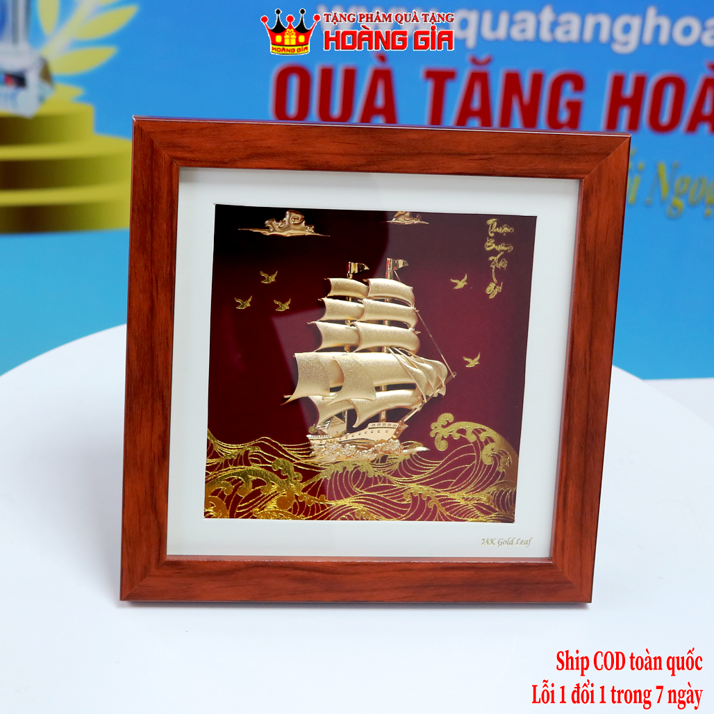 Tranh Thuyền Buồm Dát Vàng 24K Vuông 20x20Cm QTV 17