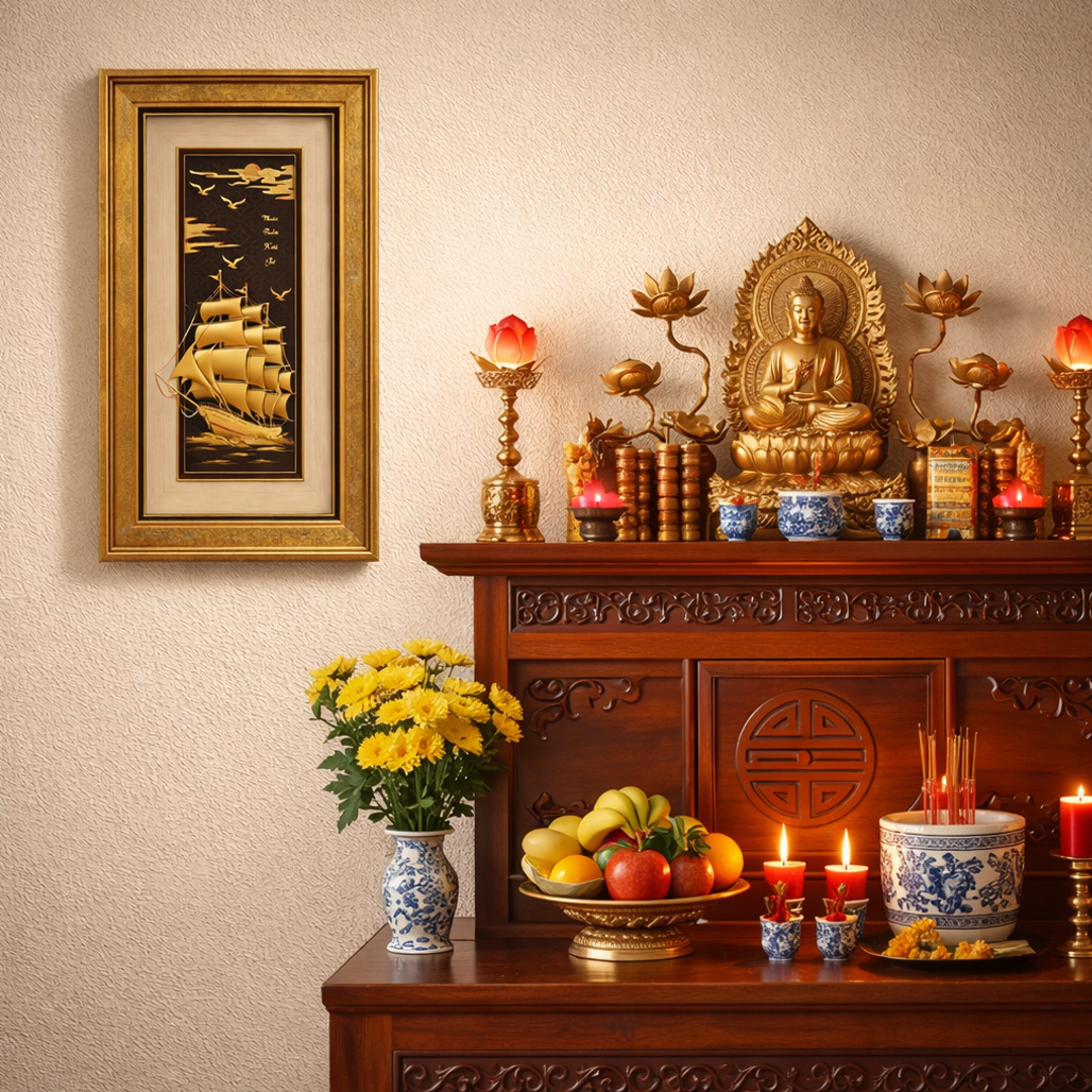 Tranh Thuyền Dát Vàng Lá 24K QTV 15