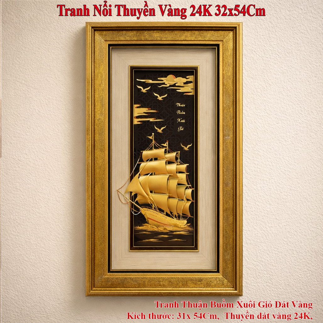 Tranh Thuyền Dát Vàng Lá 24K QTV 15