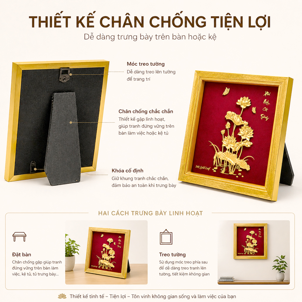 Tranh phú quý cát tường dát vàng 24K QTV 14