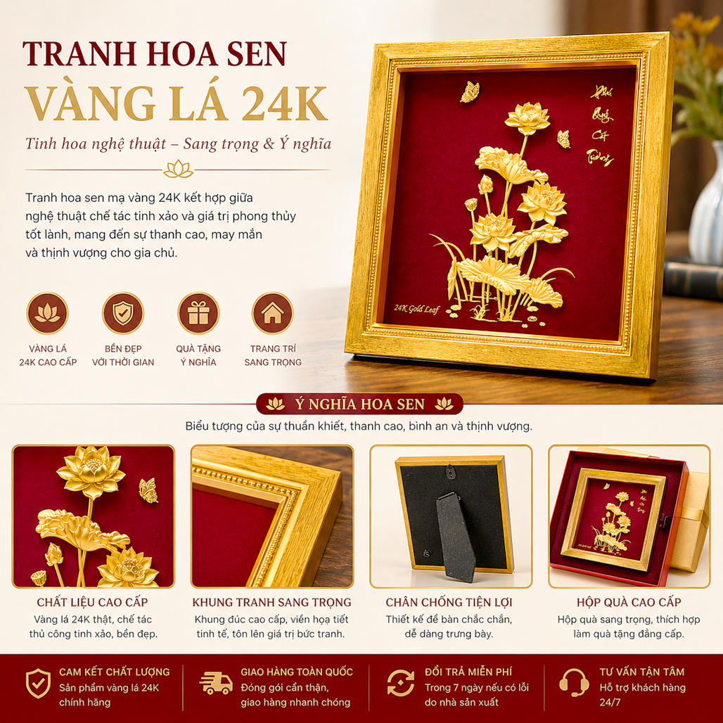 Tranh phú quý cát tường dát vàng 24K QTV 14