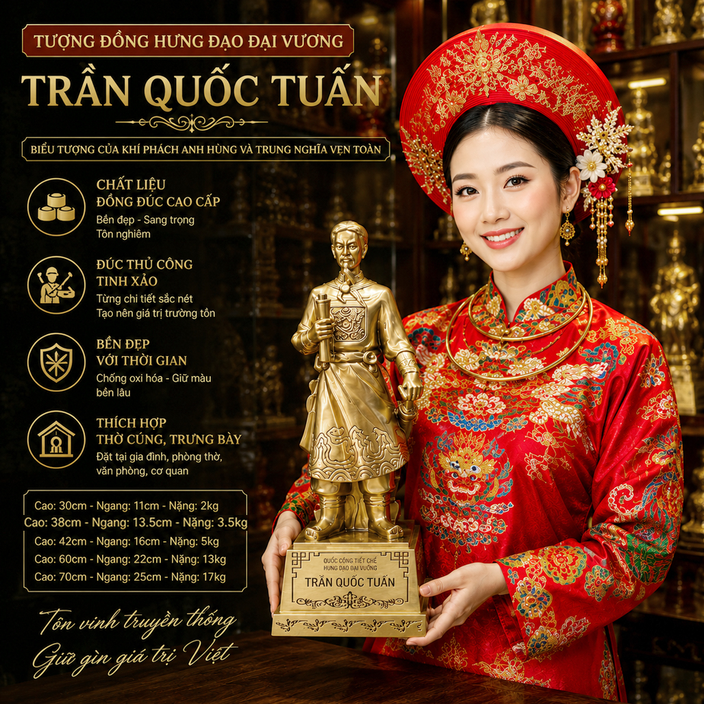 Tượng Đồng Trần Hưng Đạo cao 38Cm