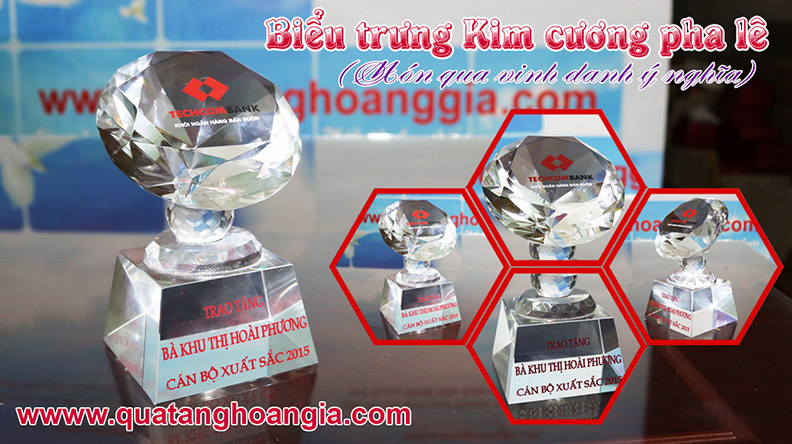 Quà tặng lưu niệm biểu trưng pha lê cao cấp hình viên kim cương long lanh tươi sáng