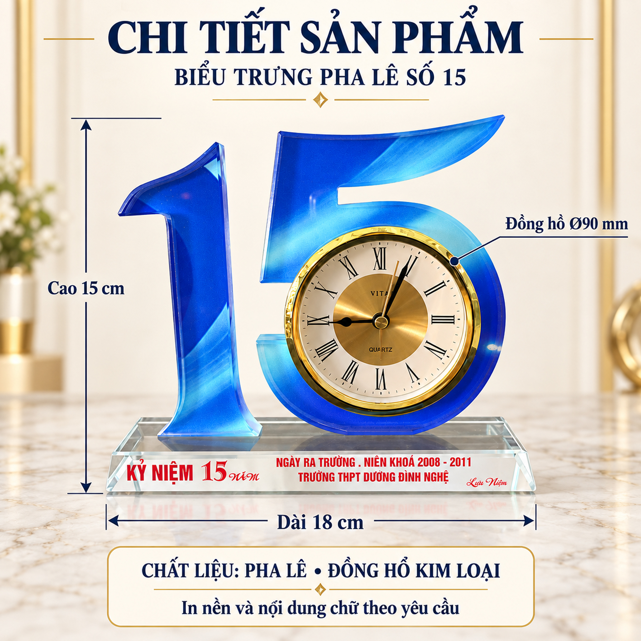 Biểu Trưng Pha Lê Đồng Hồ Để Bàn Số 15 Quà Tặng Kỷ Niệm Ngày Thành Lập.jpg