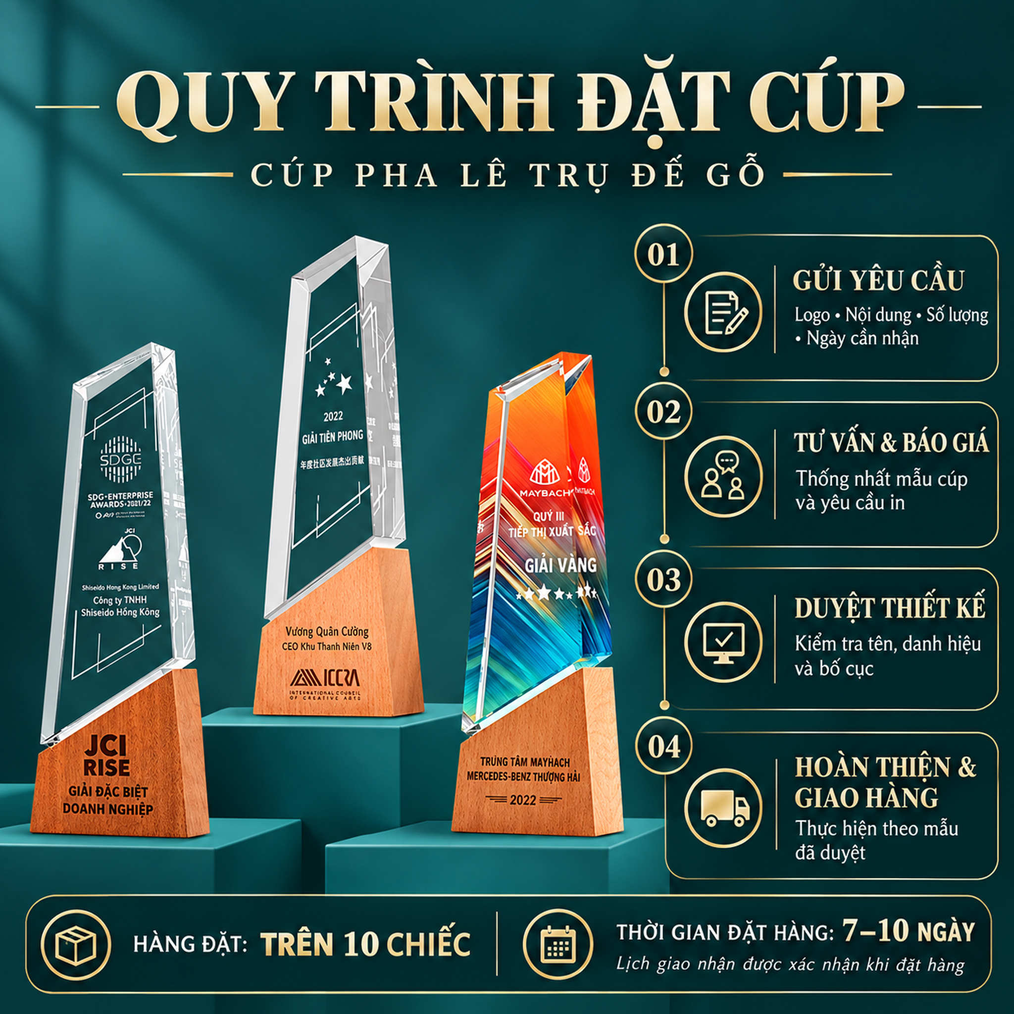 Cúp Vinh Danh Hình Trụ Thân khối pha lê cao cấp kết hợp đế gỗ tự nhiên Chiều cao 26 cm.jpg