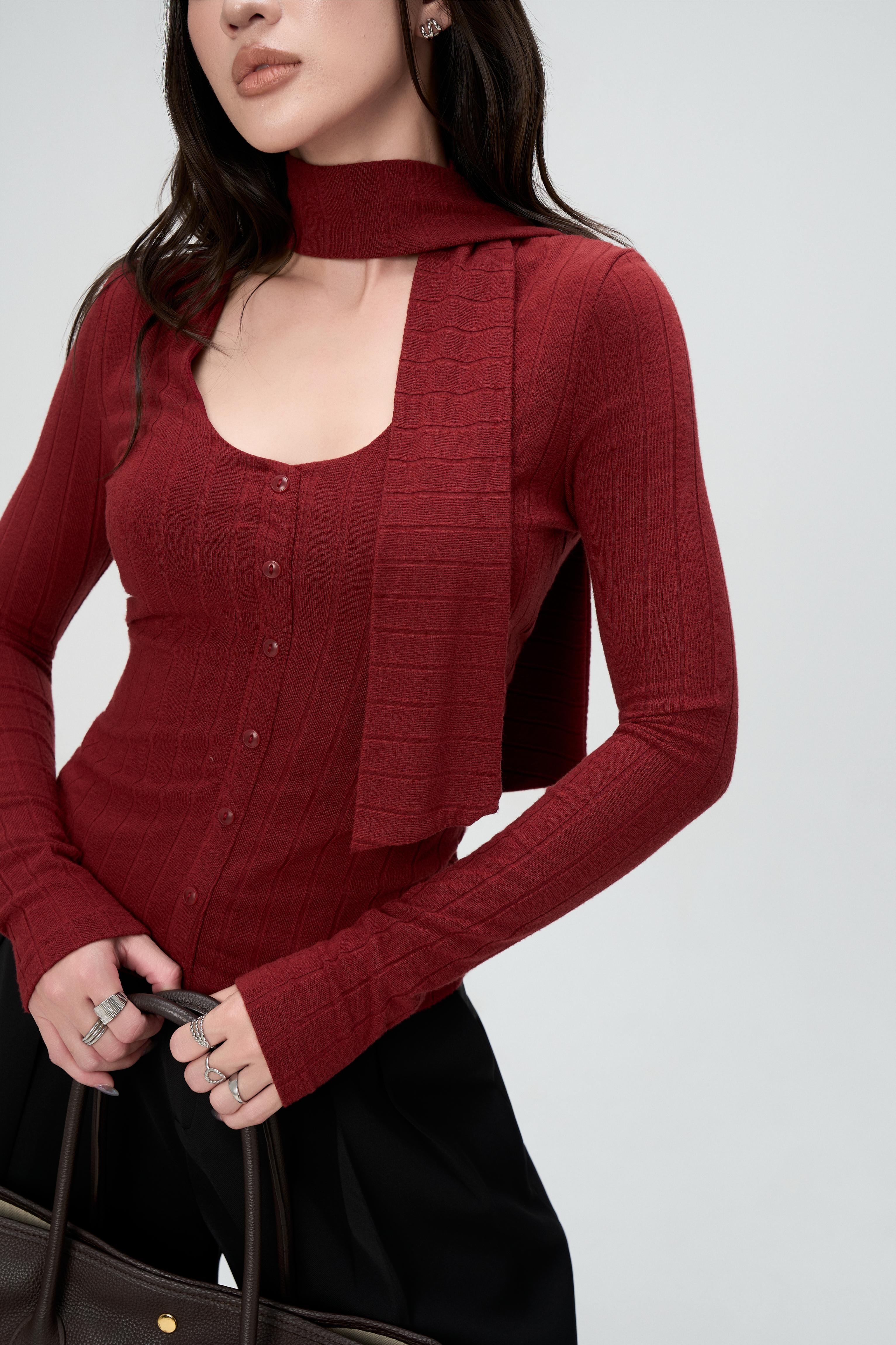 Áo Thun Nữ Dài Tay BUSY Cổ Khăn Ôm Dáng - DT38T-SX