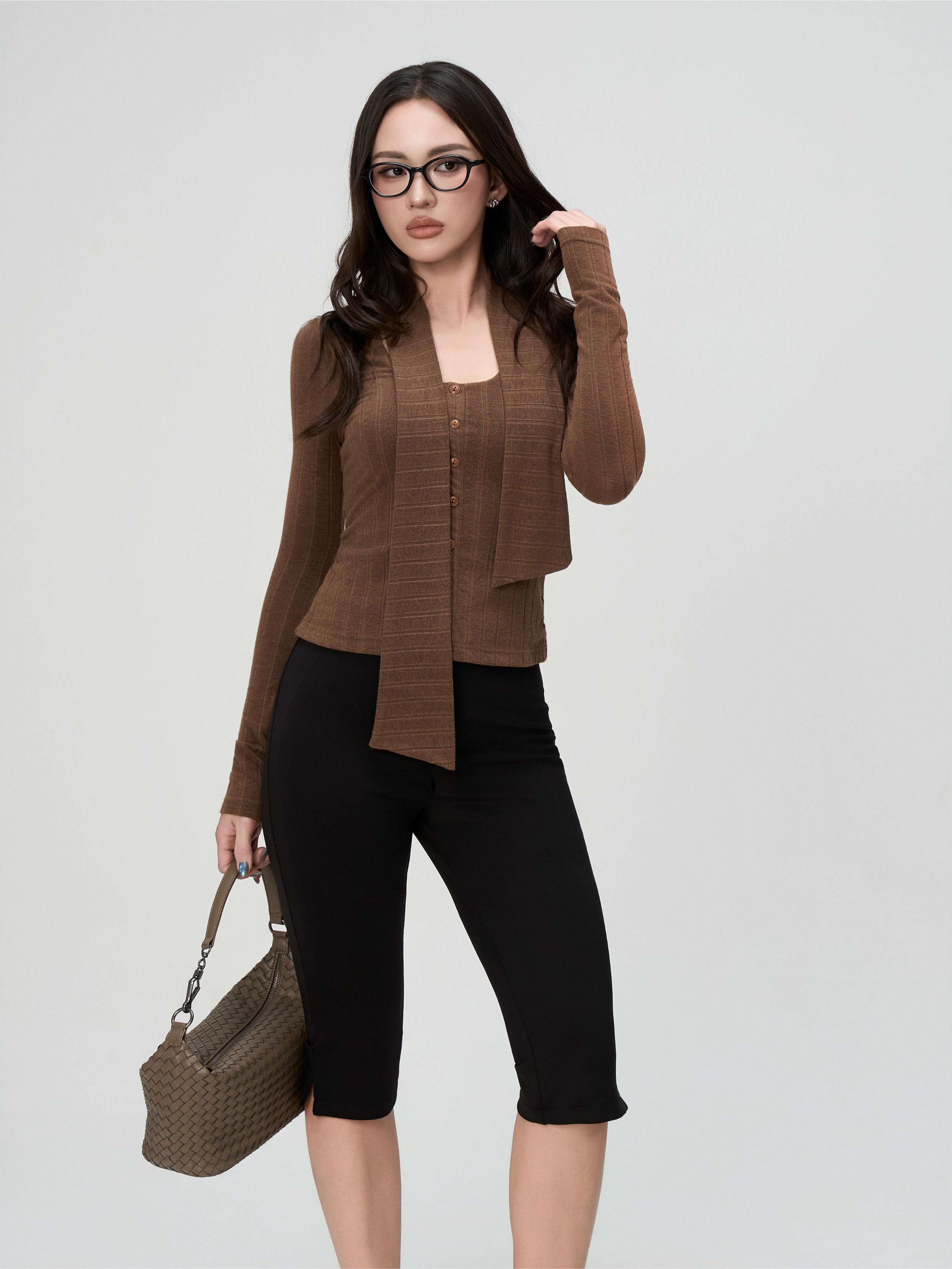 Áo Thun Nữ Dài Tay BUSY Cổ Khăn Ôm Dáng - DT38T-SX