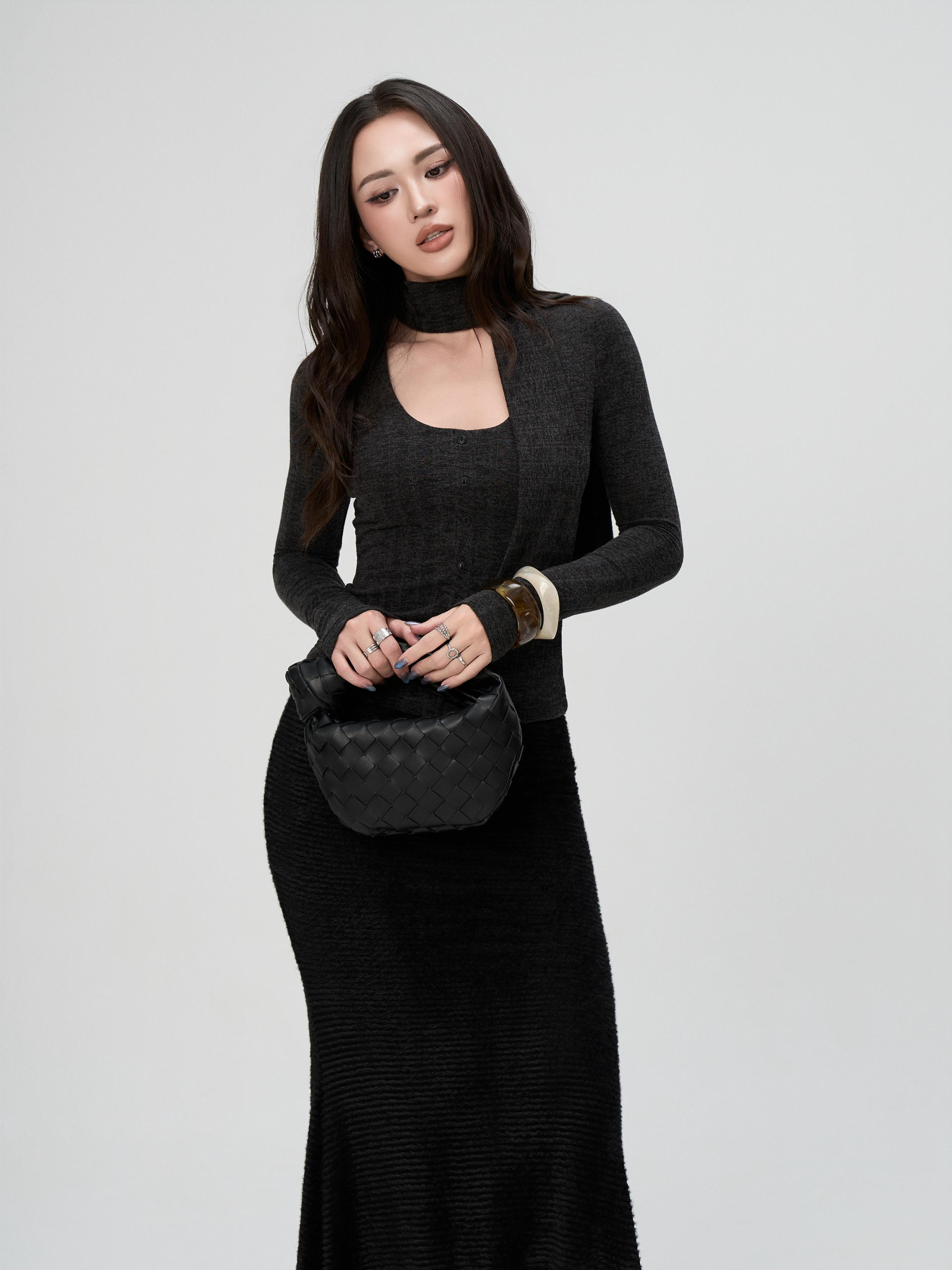 Áo Thun Nữ Dài Tay BUSY Cổ Khăn Ôm Dáng - DT38T-SX