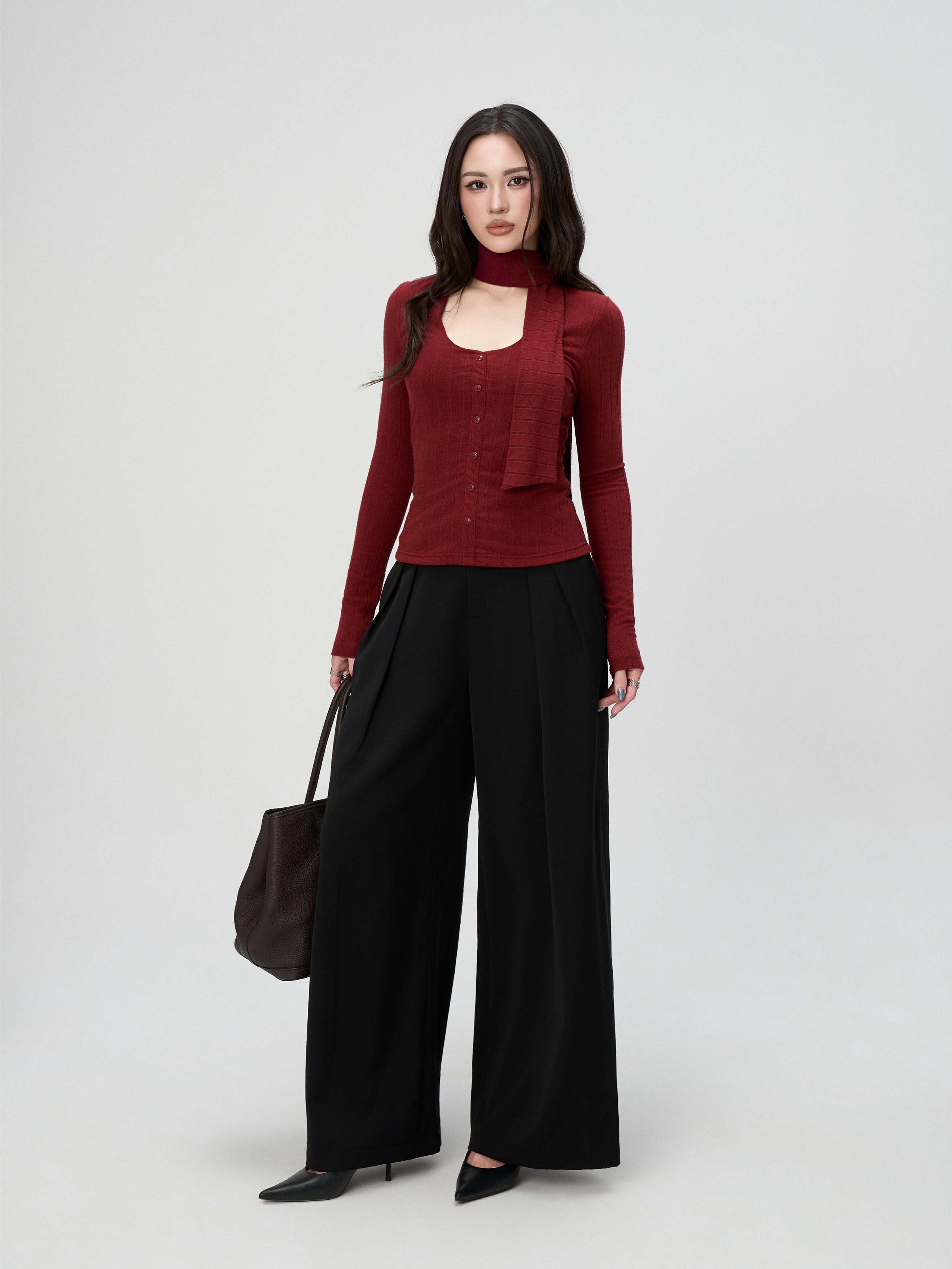 Áo Thun Nữ Dài Tay BUSY Cổ Khăn Ôm Dáng - DT38T-SX