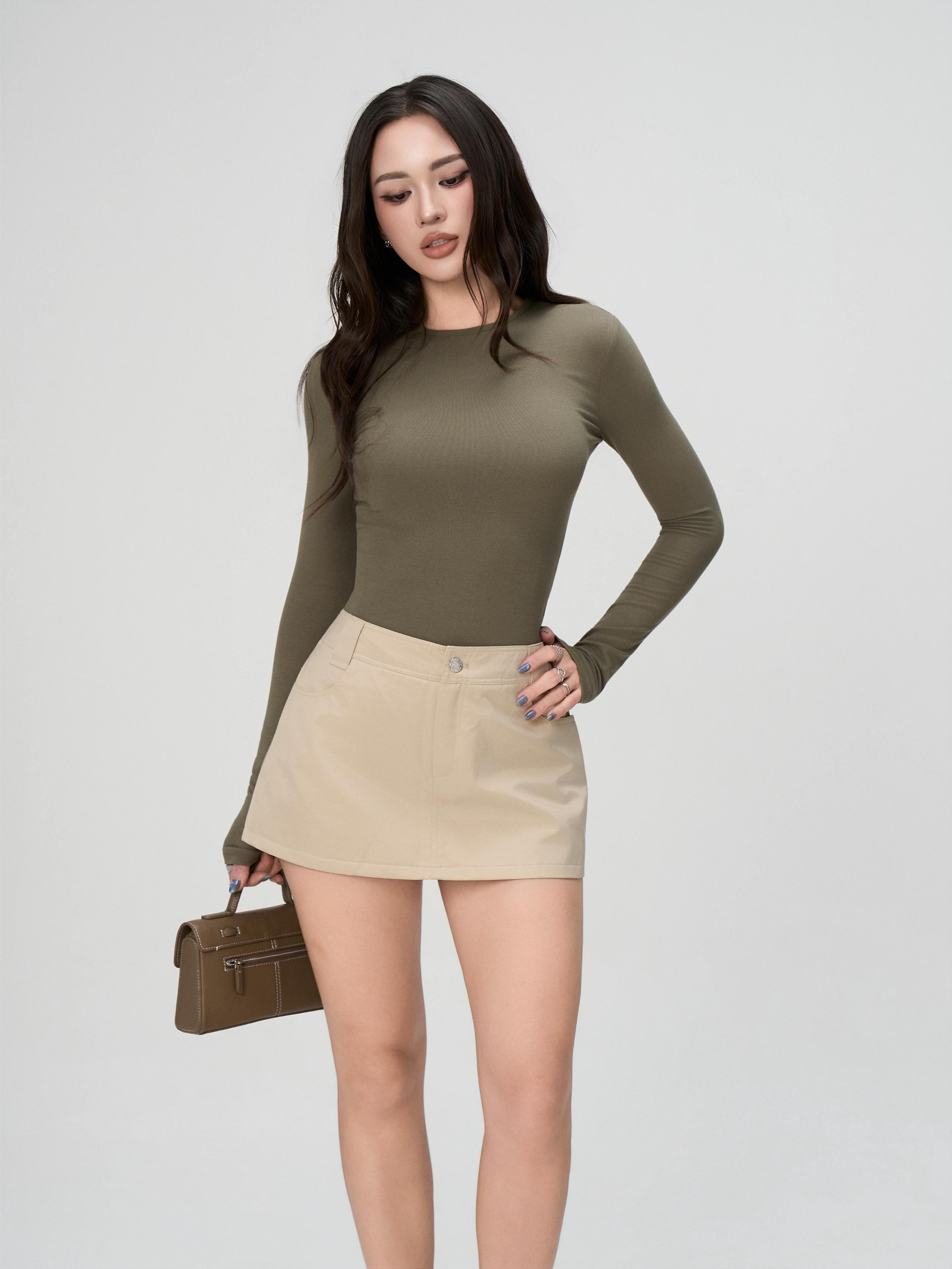 Áo Thun Dài Tay Nữ BUSY Cổ Tròn Sát Ôm Dáng - DT7T-2