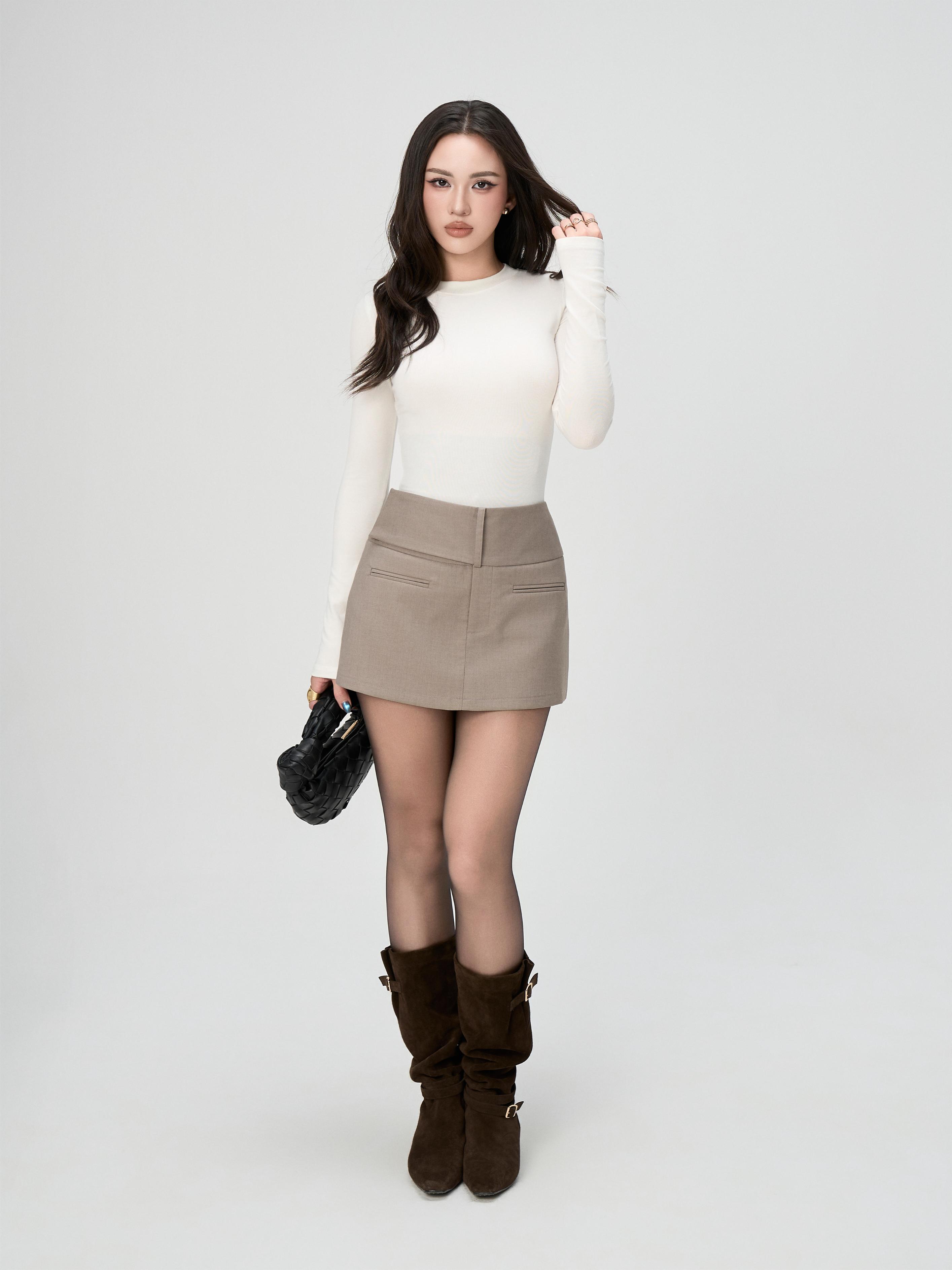 Áo Thun Nữ Dài Tay BUSY Cổ Bo Ôm Dáng - DT13T-2-SX