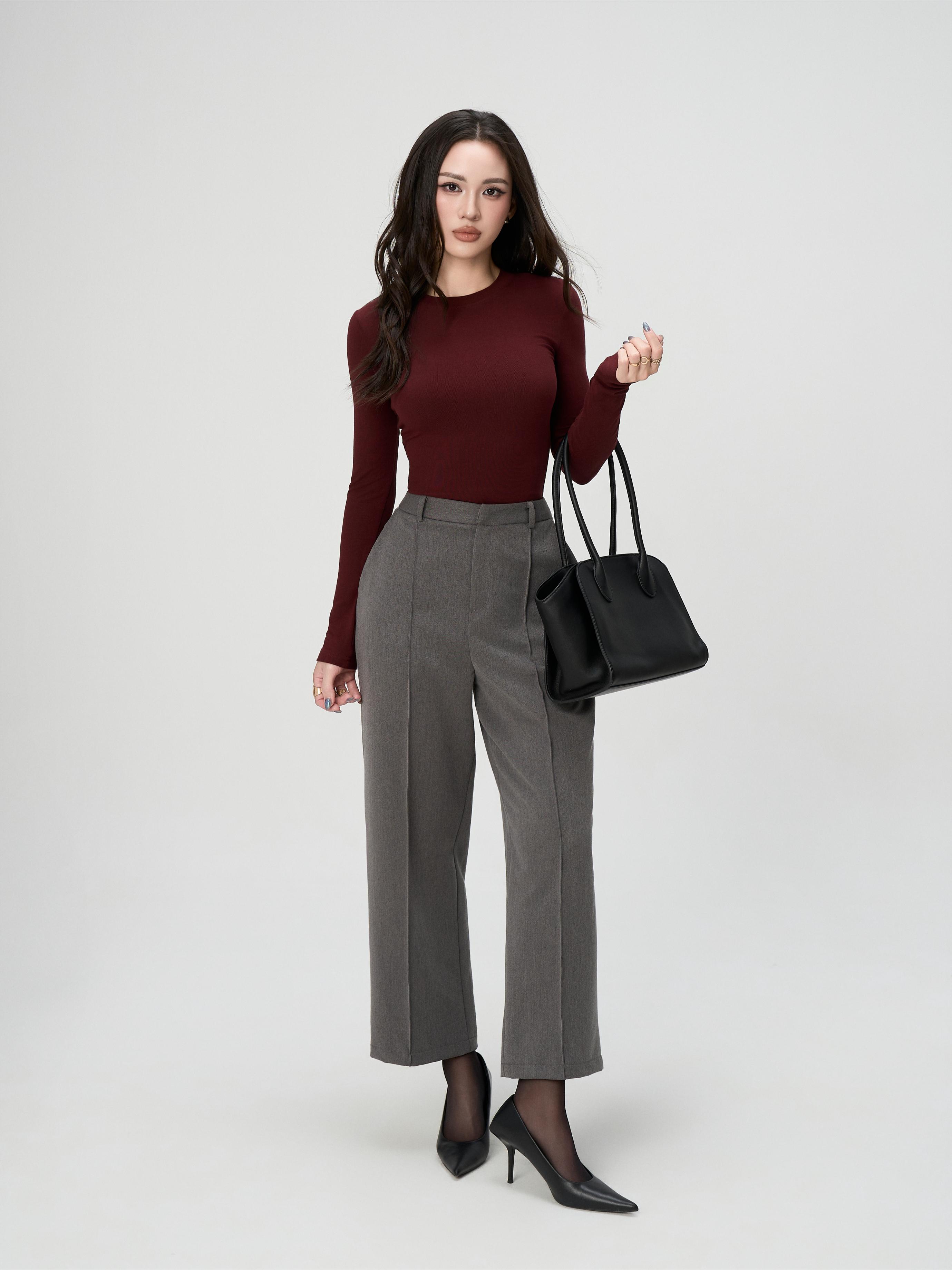 Áo Thun Nữ Dài Tay BUSY Cổ Bo Ôm Dáng - DT13T-2-SX