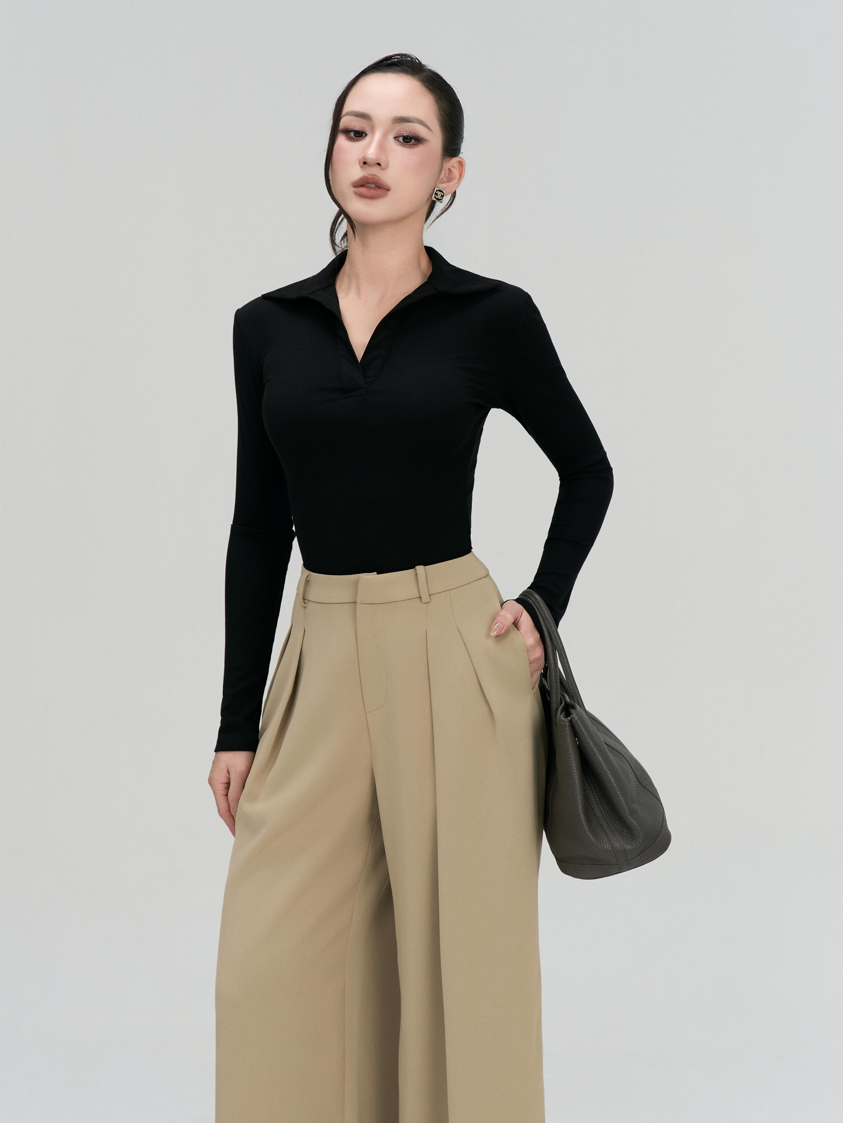 Áo Thun Nữ Dài Tay BUSY Cổ Đức Ôm Dáng - DT22T-2-SX