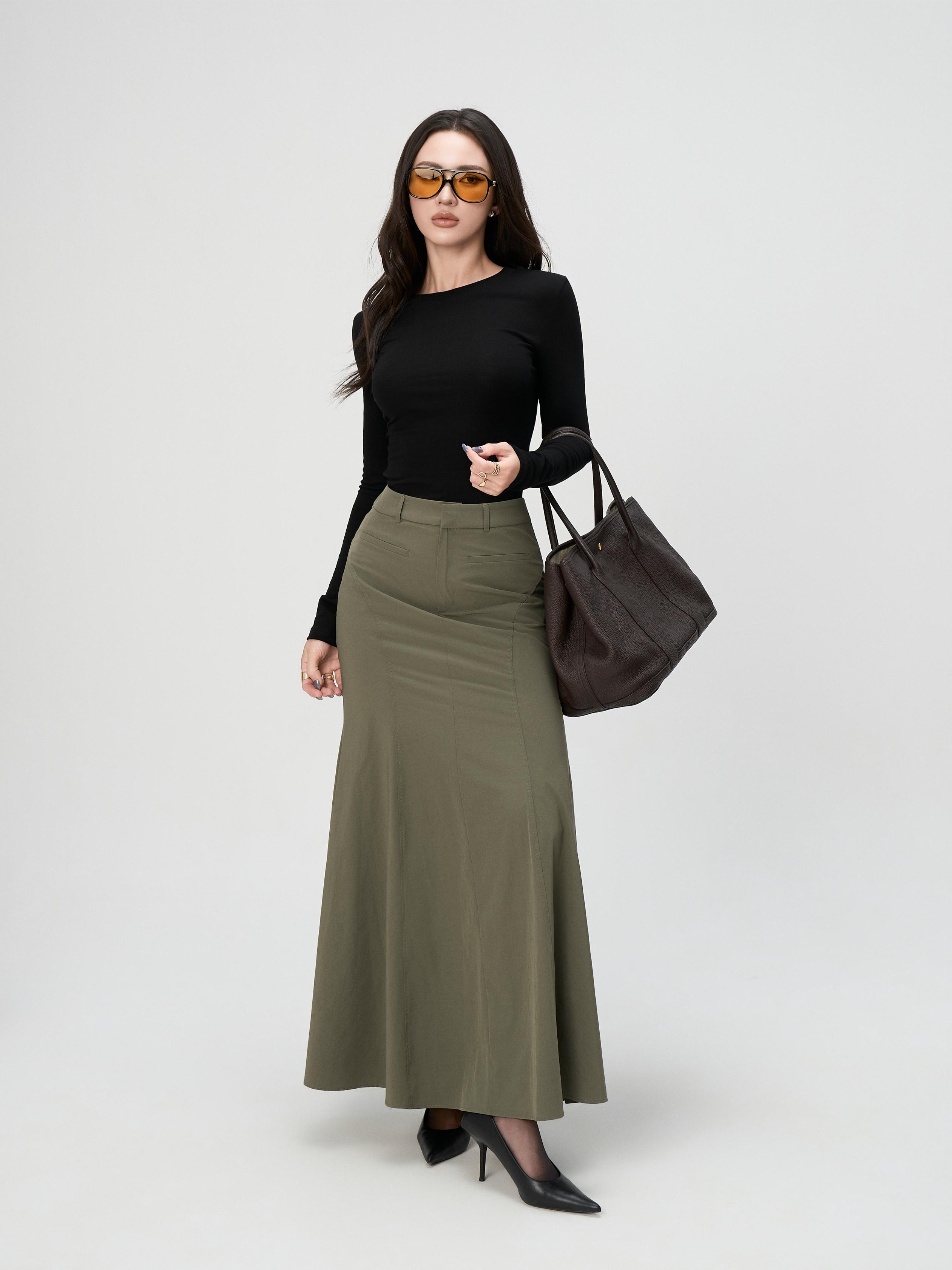 Chân Váy Maxi Đuôi Cá Nữ BUSY Cạp Ngang Rốn Vải Gió Cao Cấp - CVĐC3