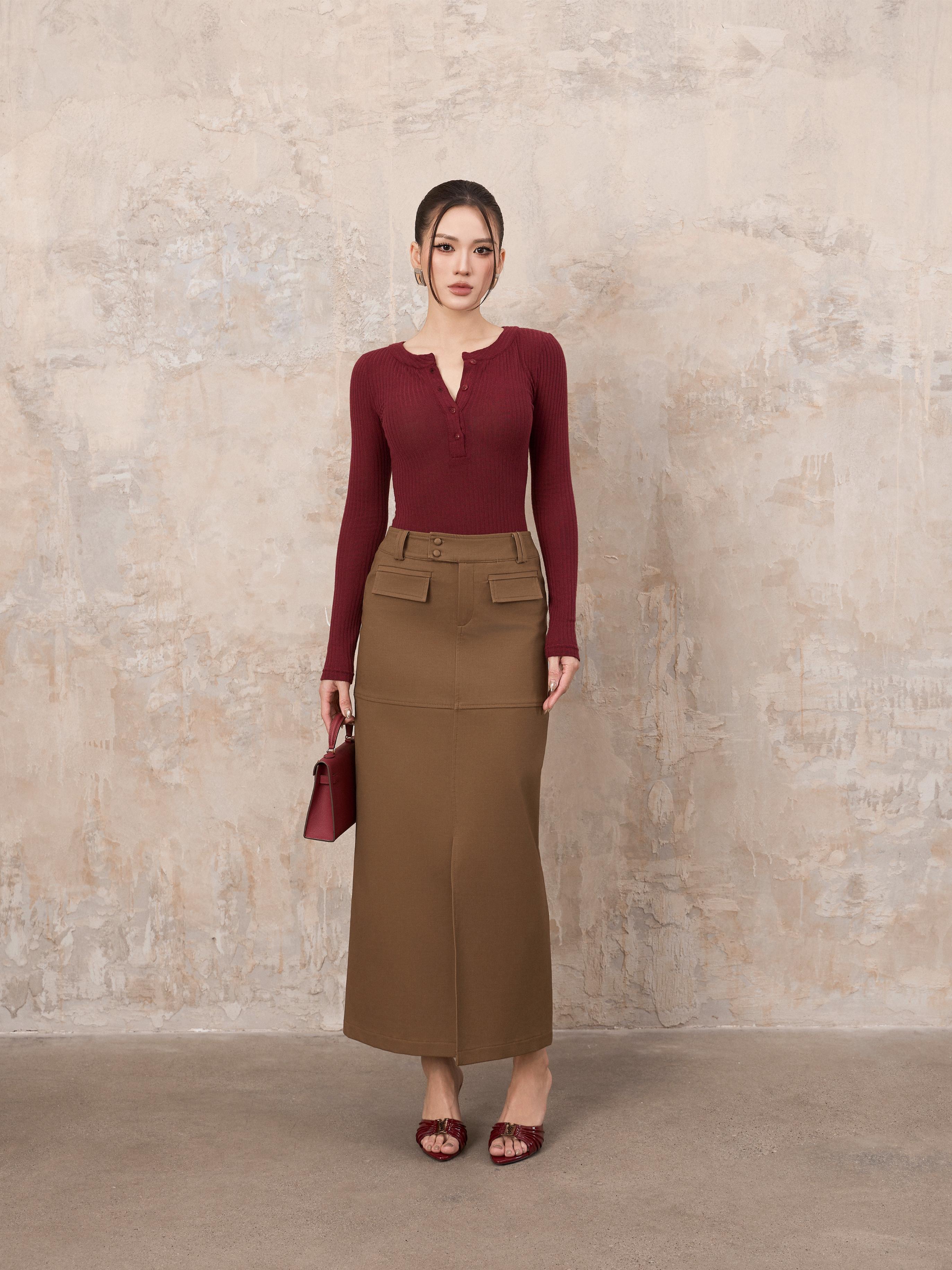 Chân Váy Midi Xẻ Trước