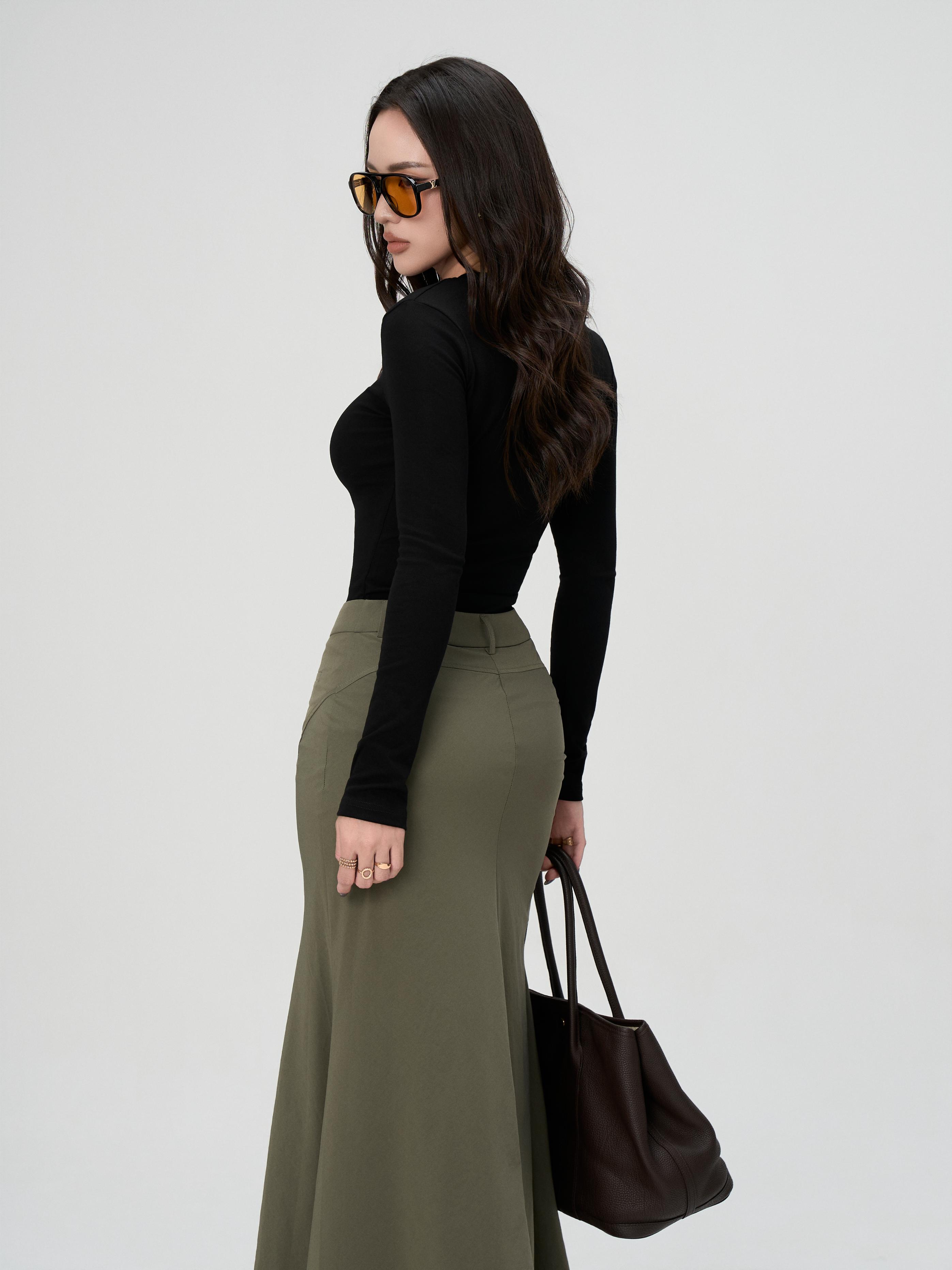 Áo Thun Nữ Dài Tay BUSY Cổ Bo Ôm Dáng - DT13T-2-SX