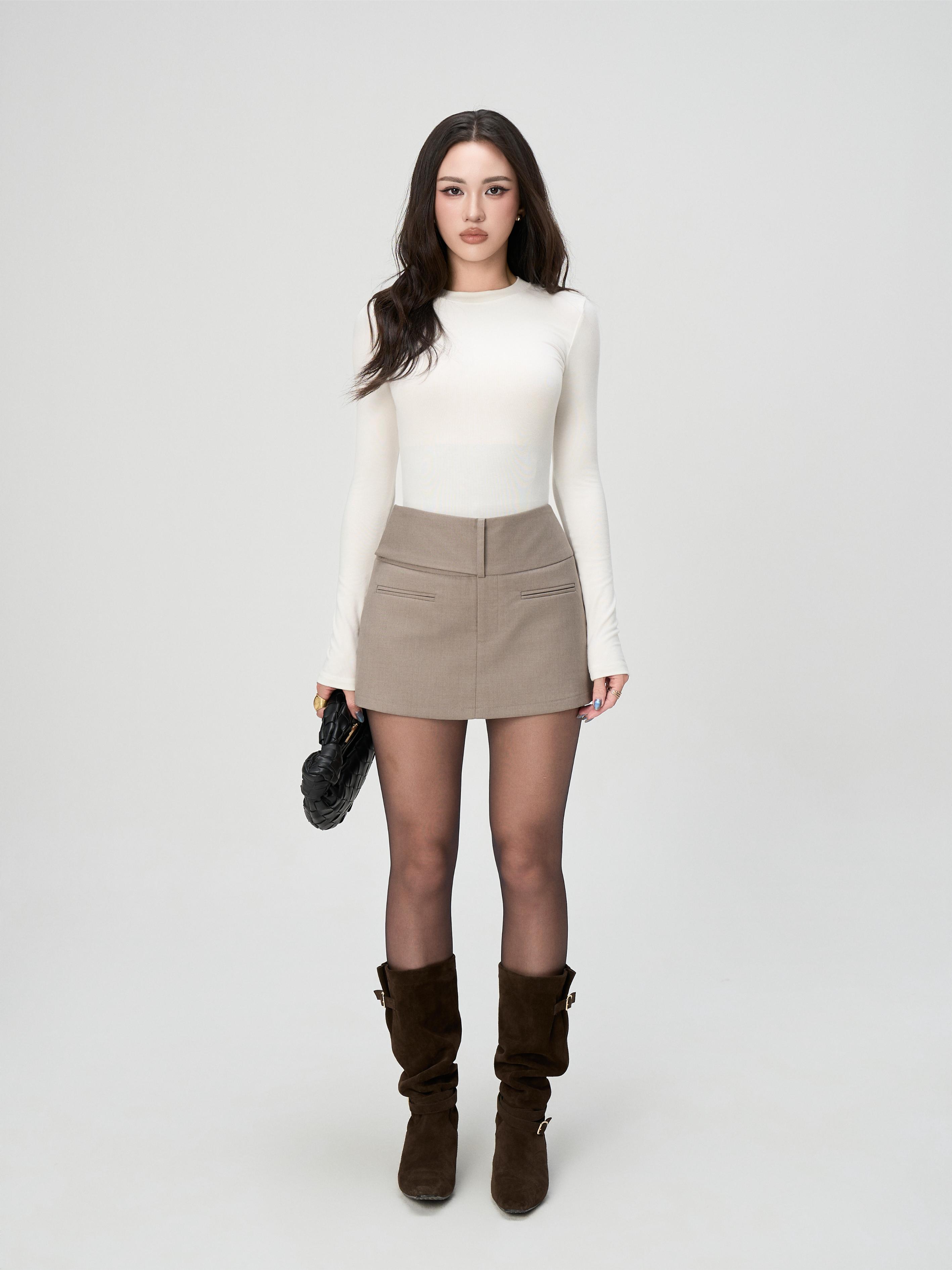 Áo Thun Nữ Dài Tay BUSY Cổ Bo Ôm Dáng - DT13T-2-SX