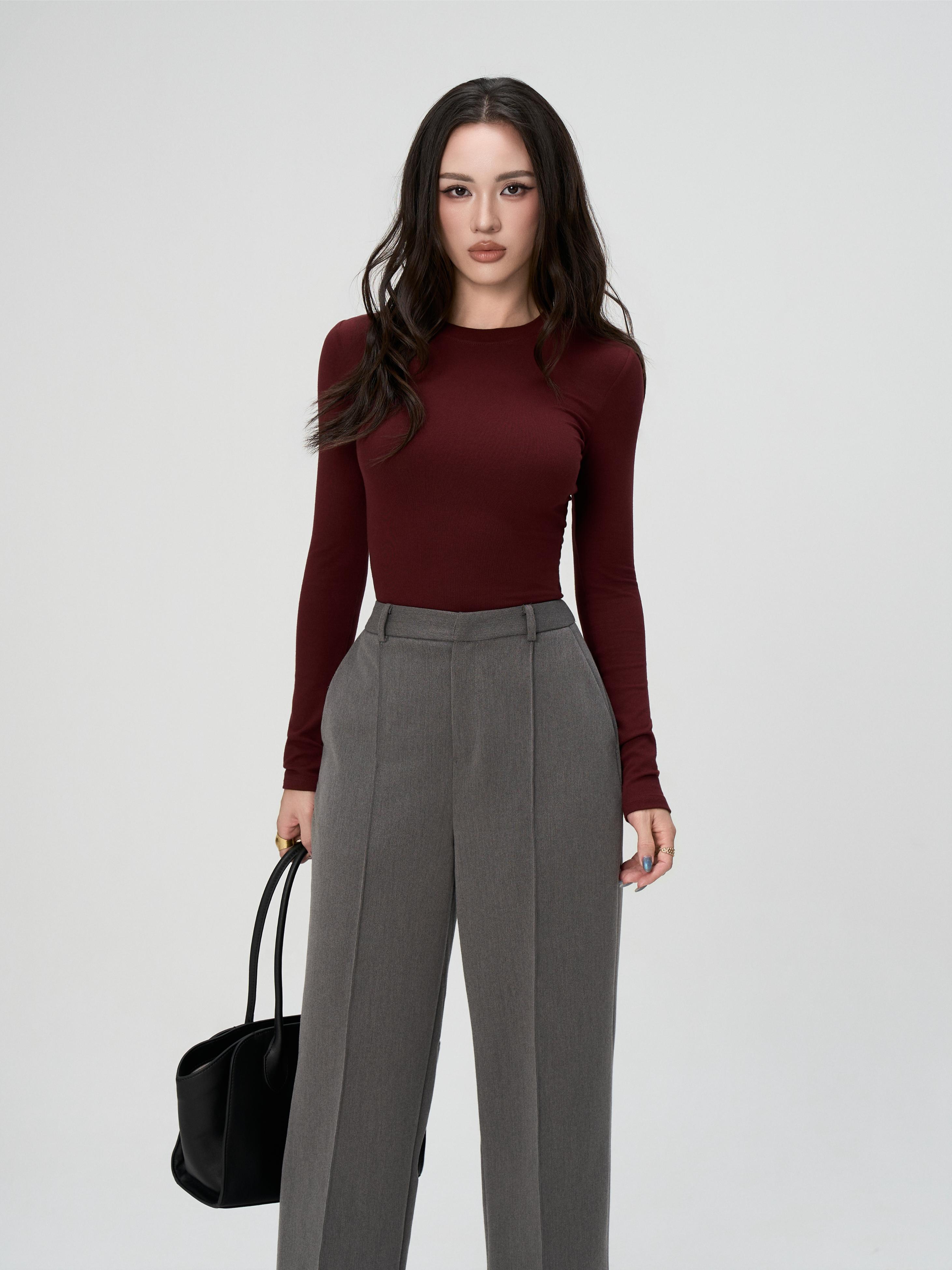 Áo Thun Nữ Dài Tay BUSY Cổ Bo Ôm Dáng - DT13T-2-SX