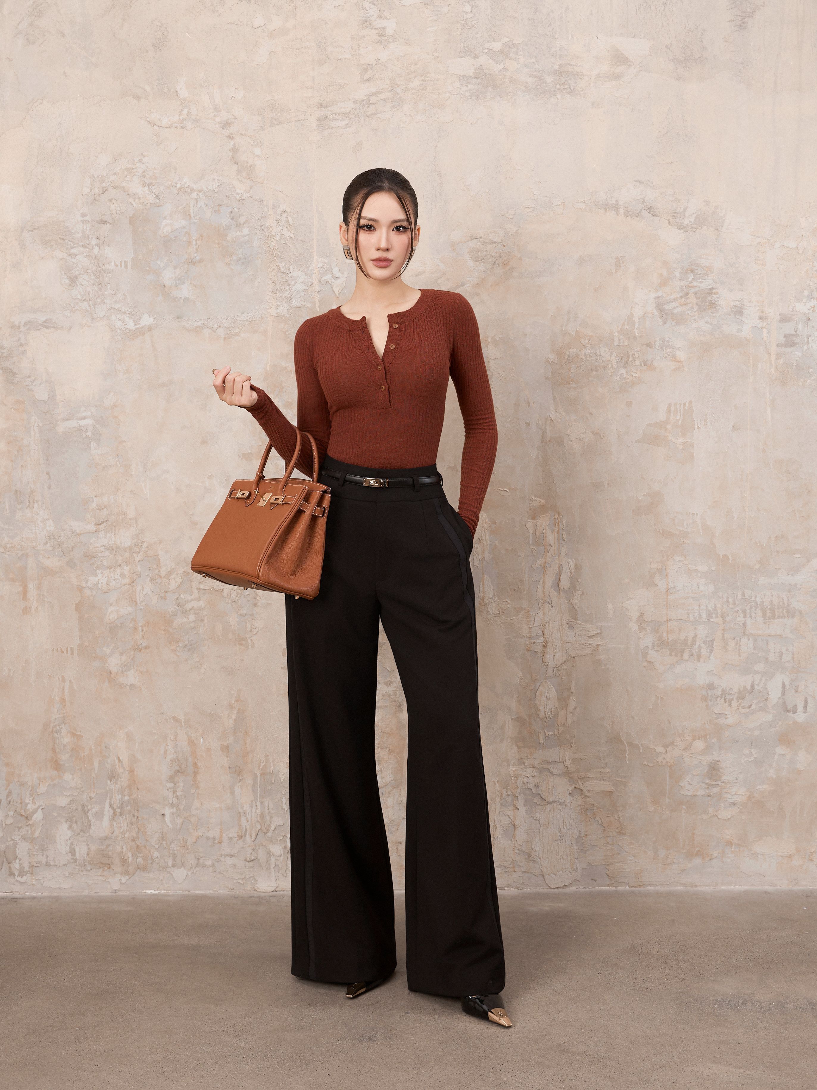 Áo Dài Tay Nữ Cổ Trụ Thun Len Gân Ôm Sát - DT52T