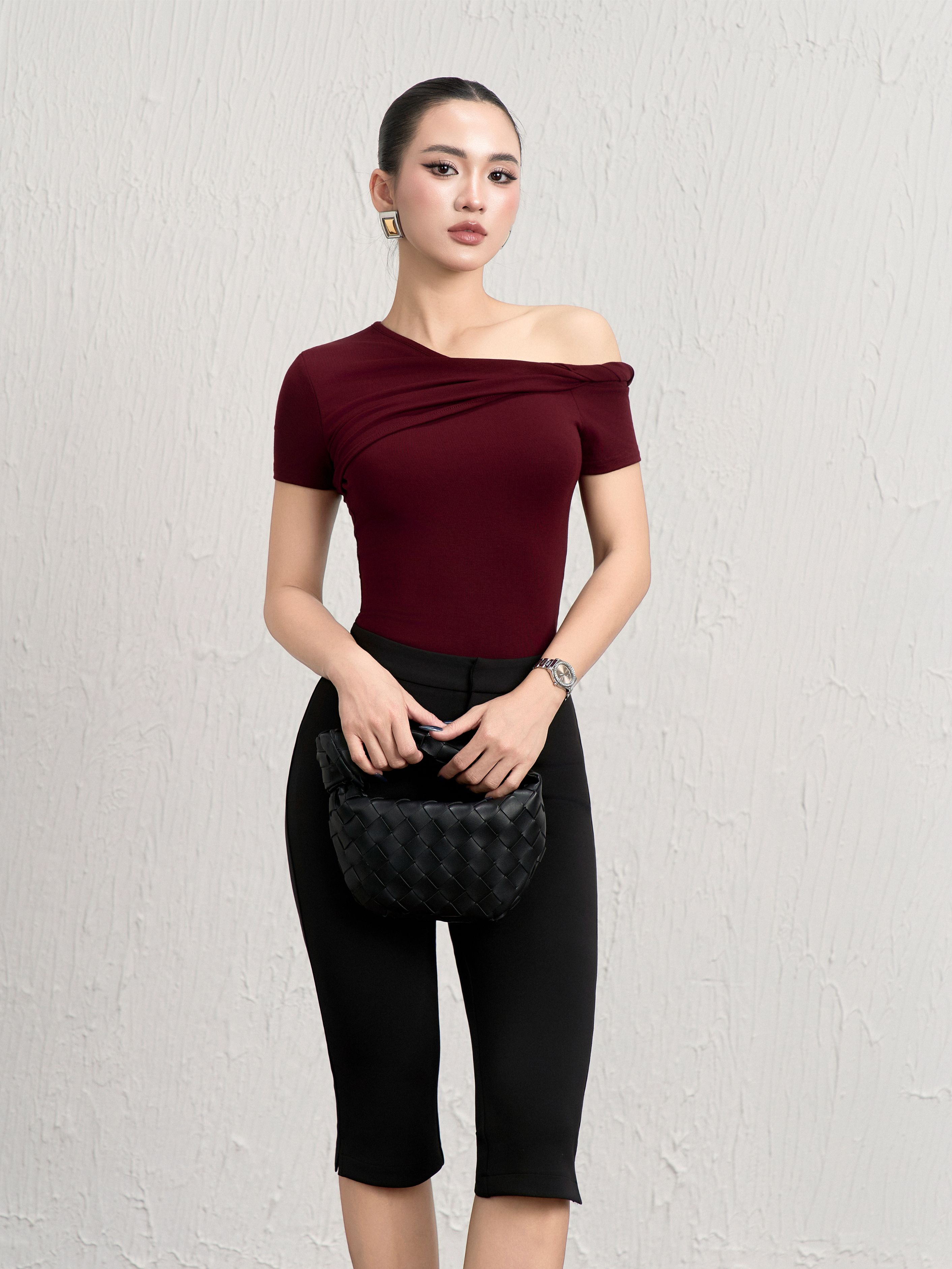 Áo Ngắn Tay Xoắn Lệch Vai - NT65T