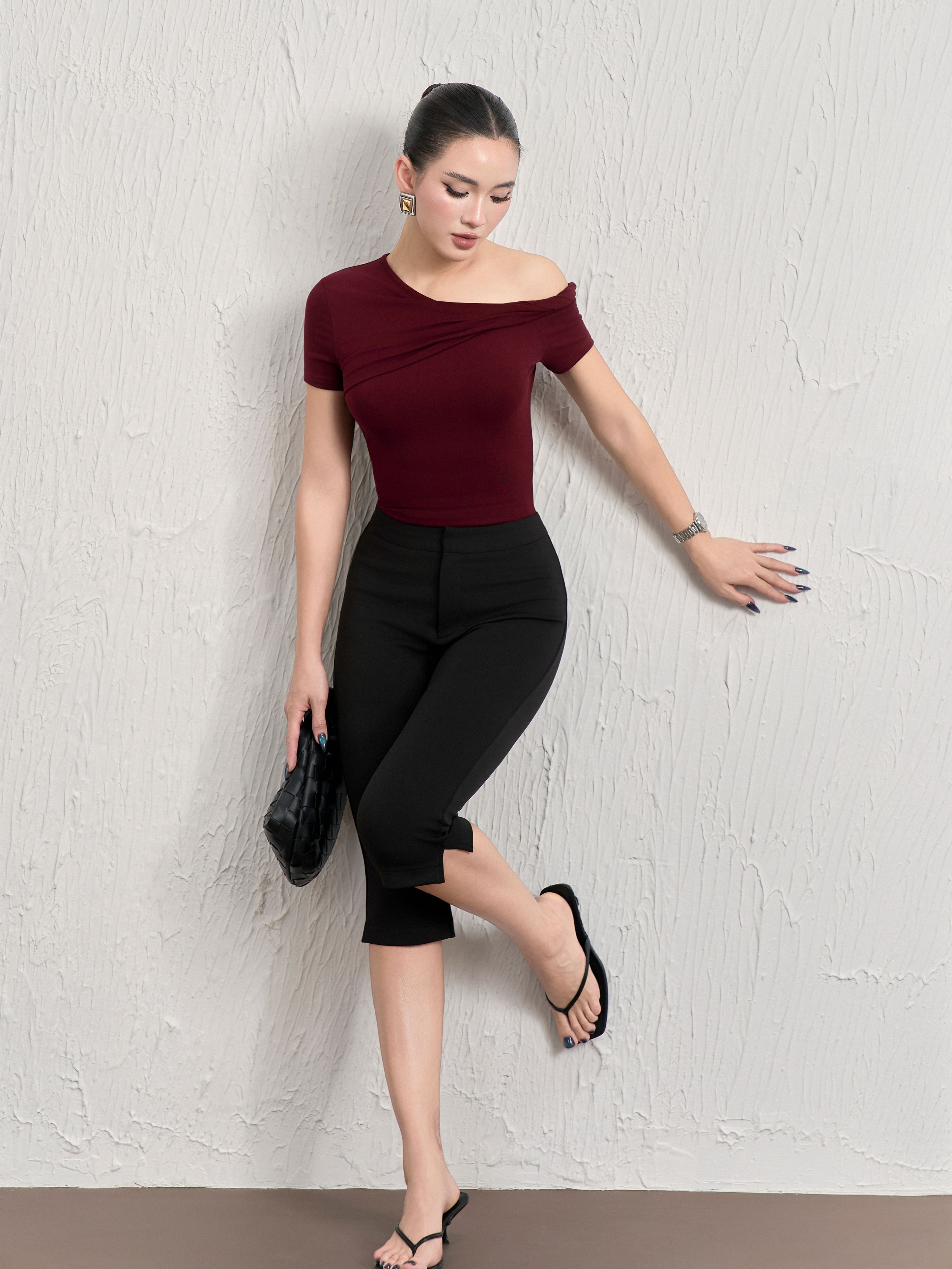 Áo Ngắn Tay Xoắn Lệch Vai - NT65T