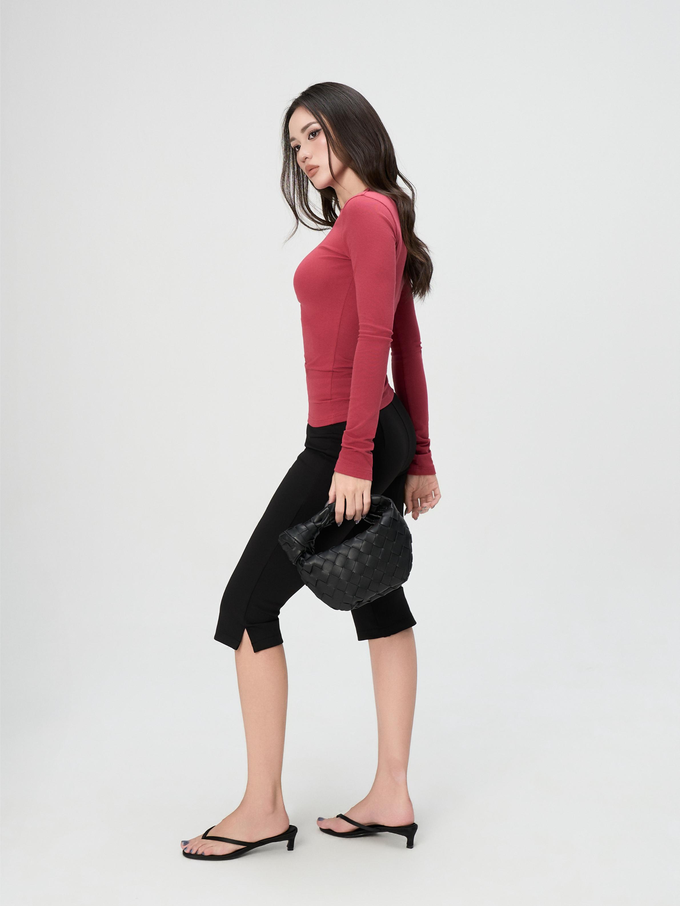 Quần Capri Nữ BUSY Xẻ Gấu Chất Thun Co Giãn - QCR3