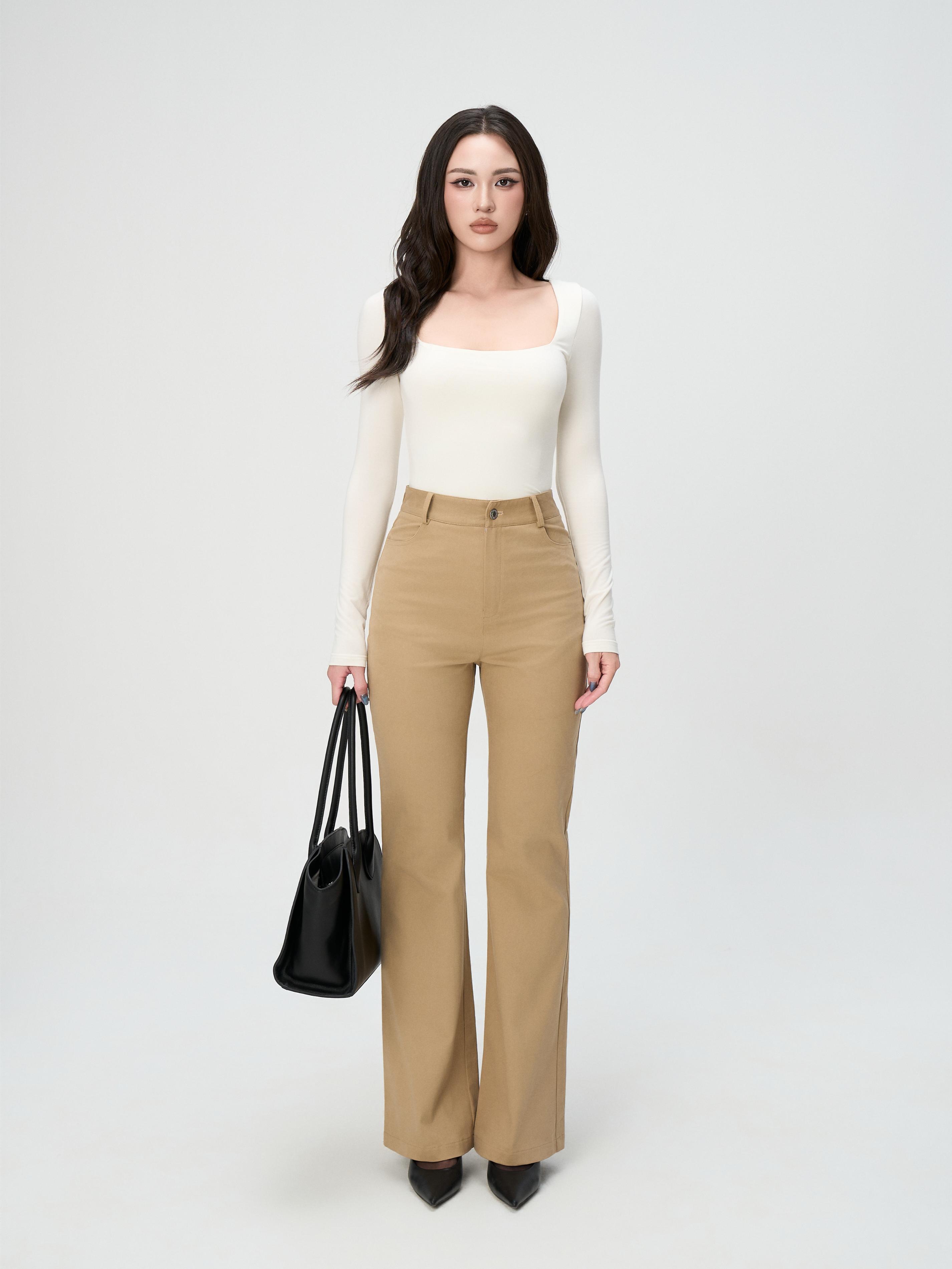 Quần Ống Loe Nữ BUSY Cạp Cao Chất Kaki Tôn Dáng - QKK2