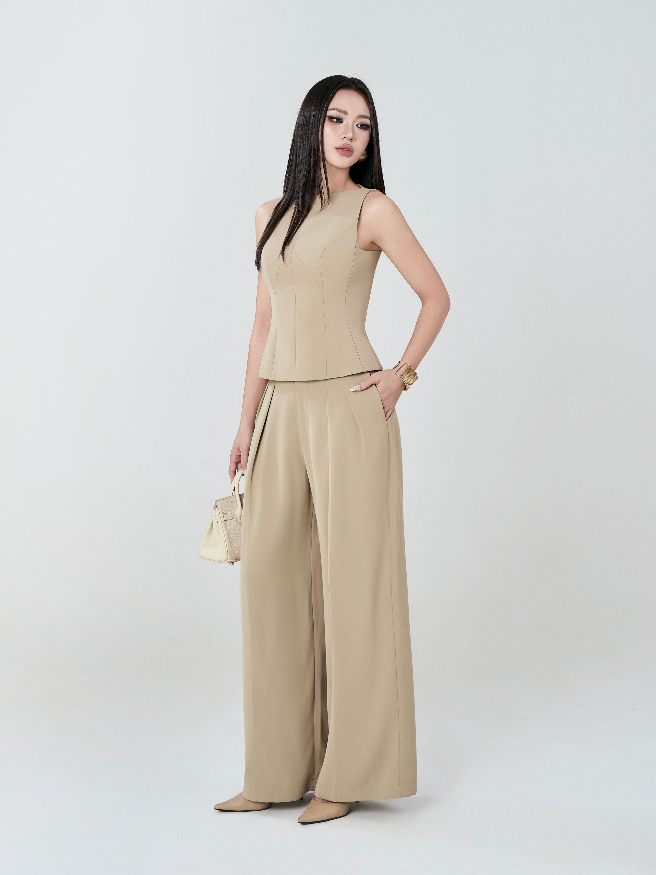 Quần Ống Rộng Xếp Ly Nữ BUSY Cạp Cao Tôn Dáng - QOR10-TM