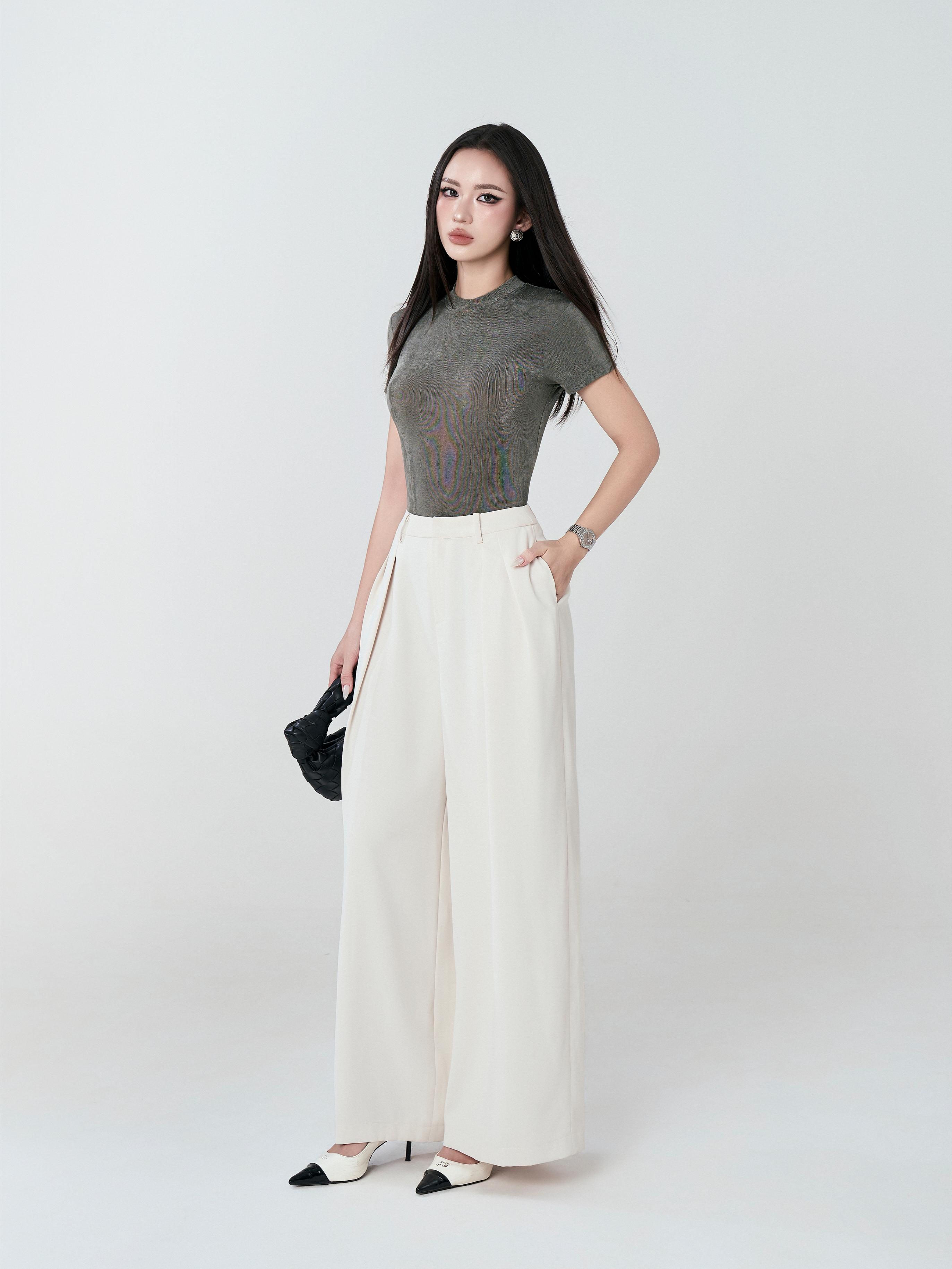 Quần Ống Rộng Xếp Ly Nữ BUSY Cạp Cao Tôn Dáng - QOR10-TM