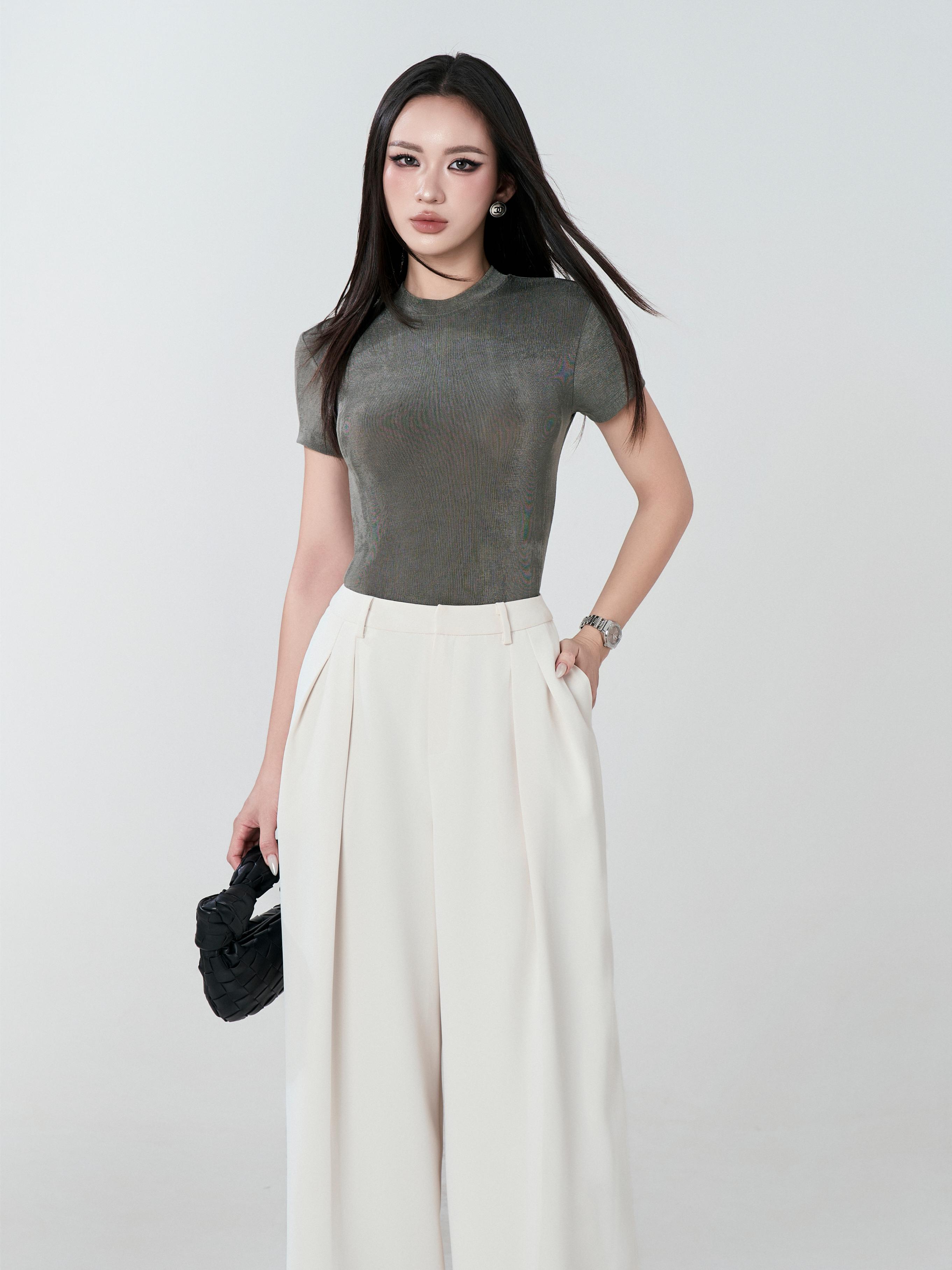 Quần Ống Rộng Xếp Ly Nữ BUSY Cạp Cao Tôn Dáng - QOR10-TM