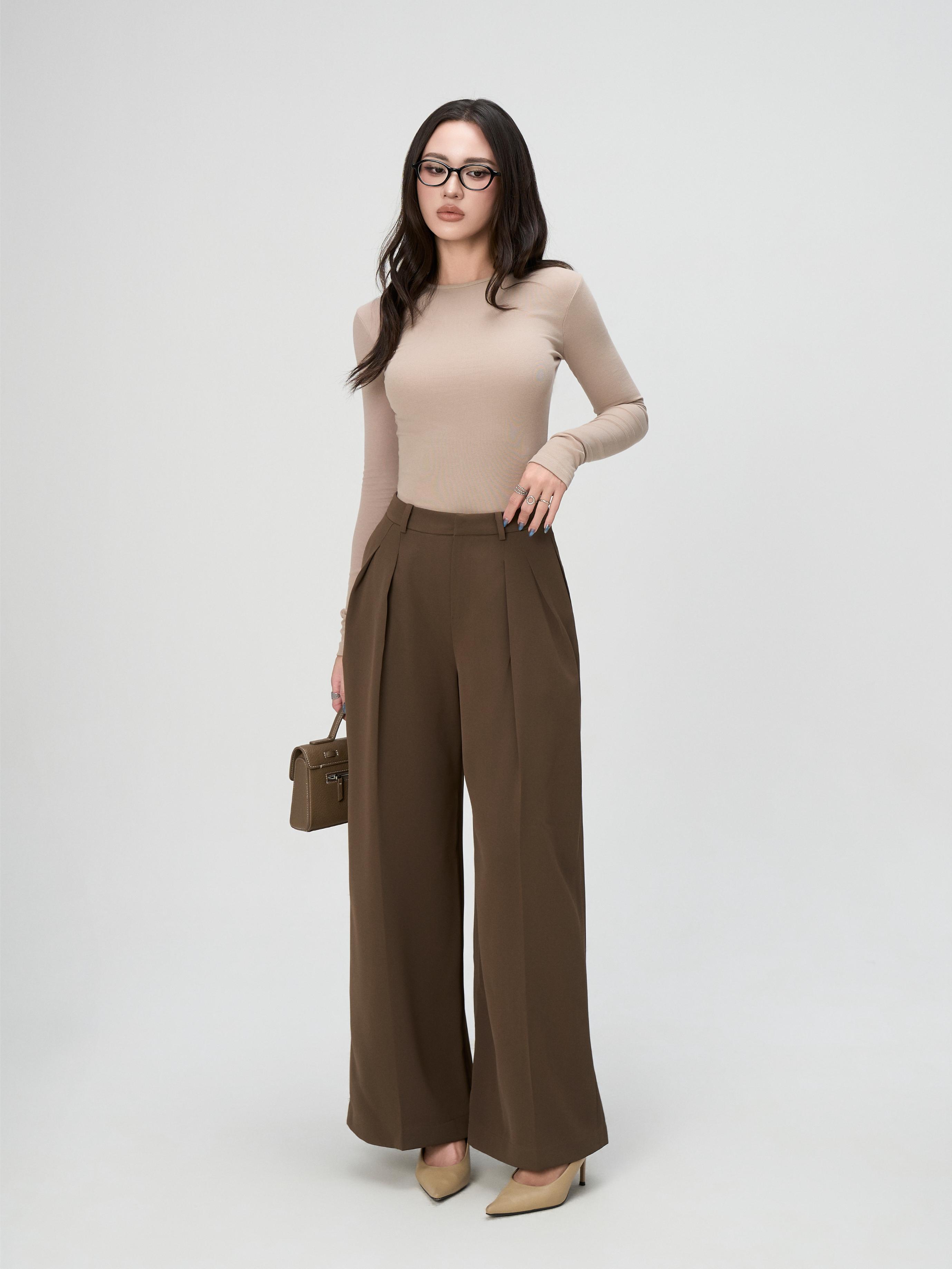 Quần Ống Rộng Xếp Ly Nữ BUSY Cạp Cao Tôn Dáng - QOR10-TM