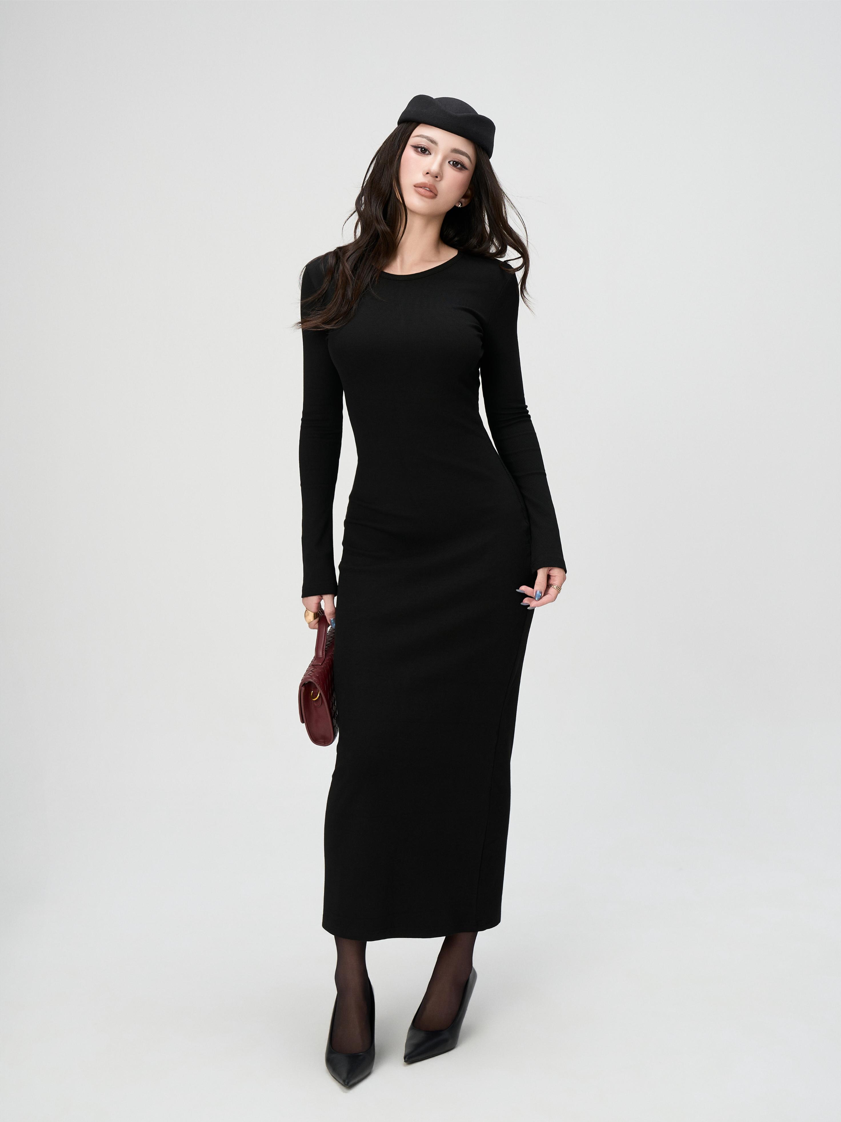 Váy Dài Tay Nữ BUSY Dáng Maxi Ôm Body Cổ Viền - VDT11-SX