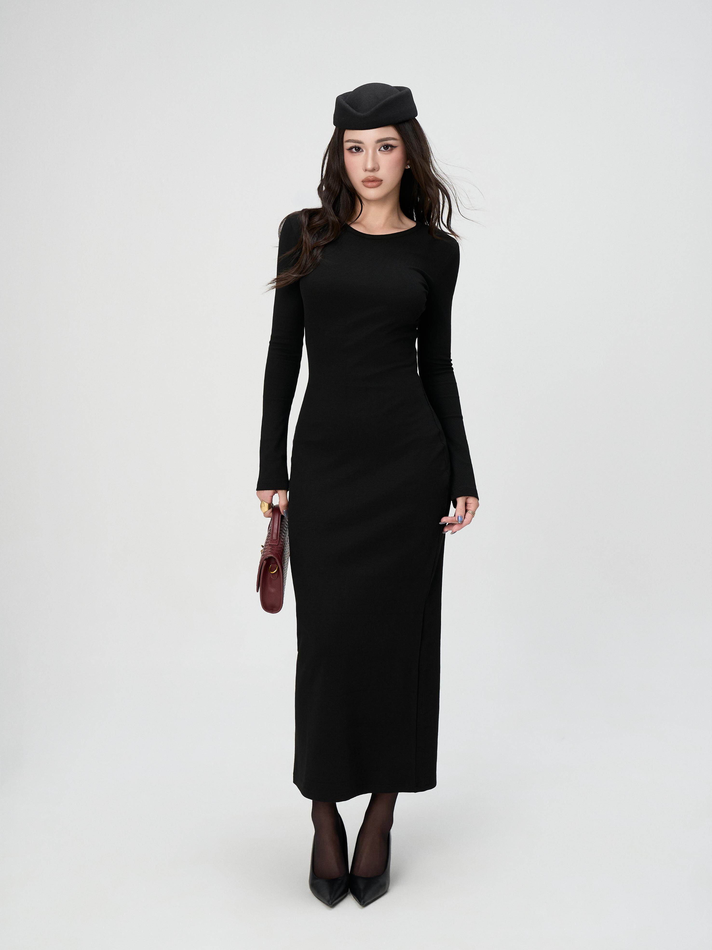 Váy Dài Tay Nữ BUSY Dáng Maxi Ôm Body Cổ Viền - VDT11-SX