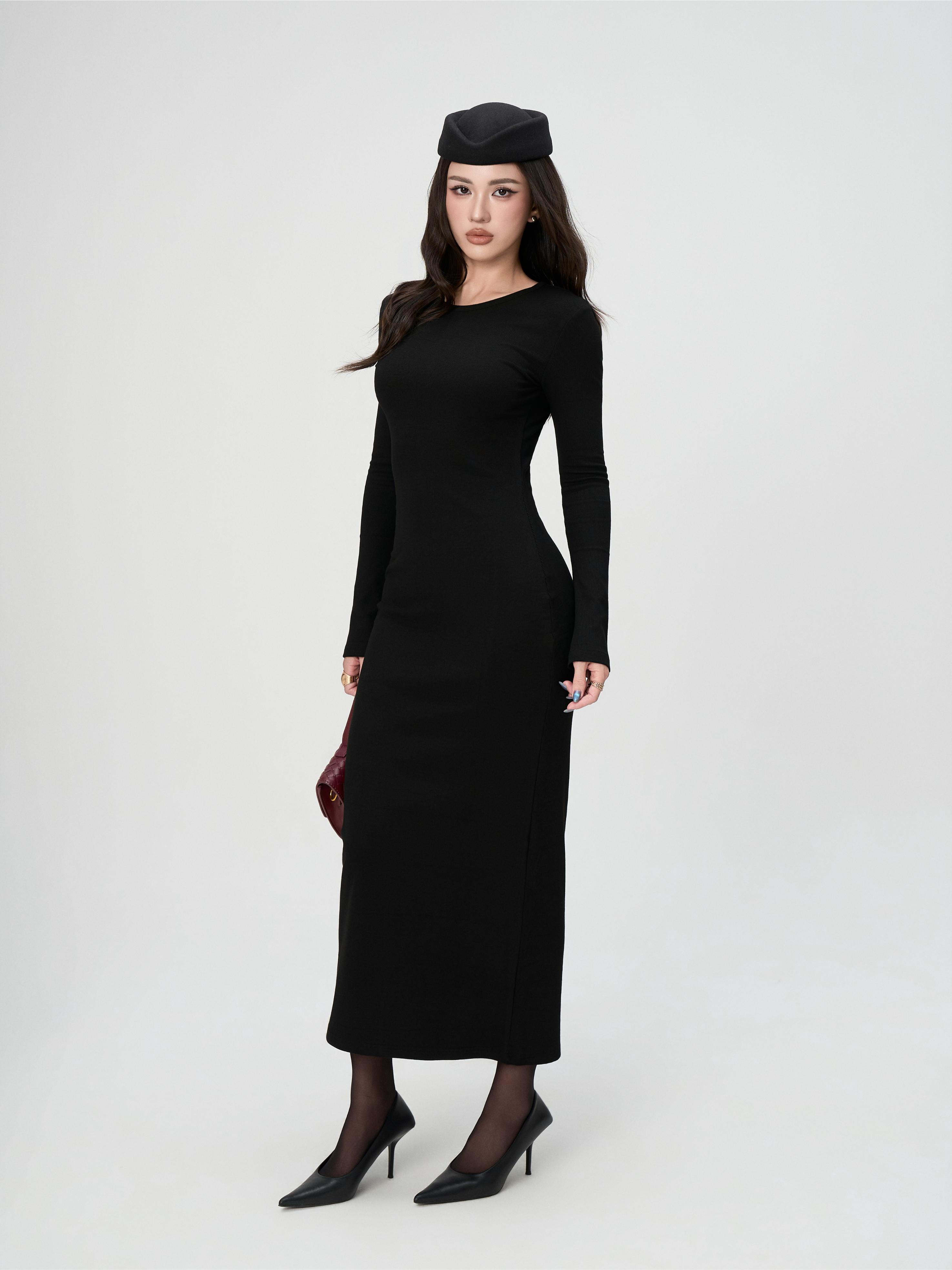 Váy Dài Tay Nữ BUSY Dáng Maxi Ôm Body Cổ Viền - VDT11-SX