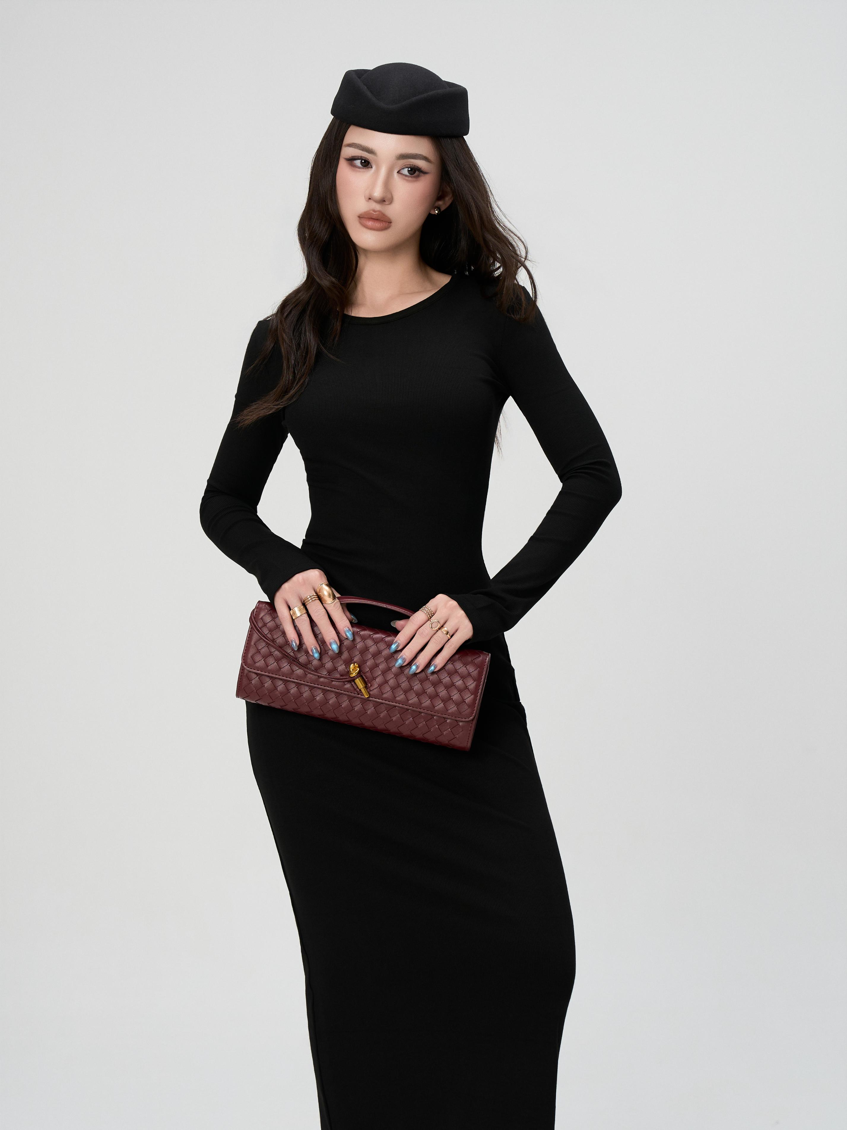 Váy Dài Tay Nữ BUSY Dáng Maxi Ôm Body Cổ Viền - VDT11-SX