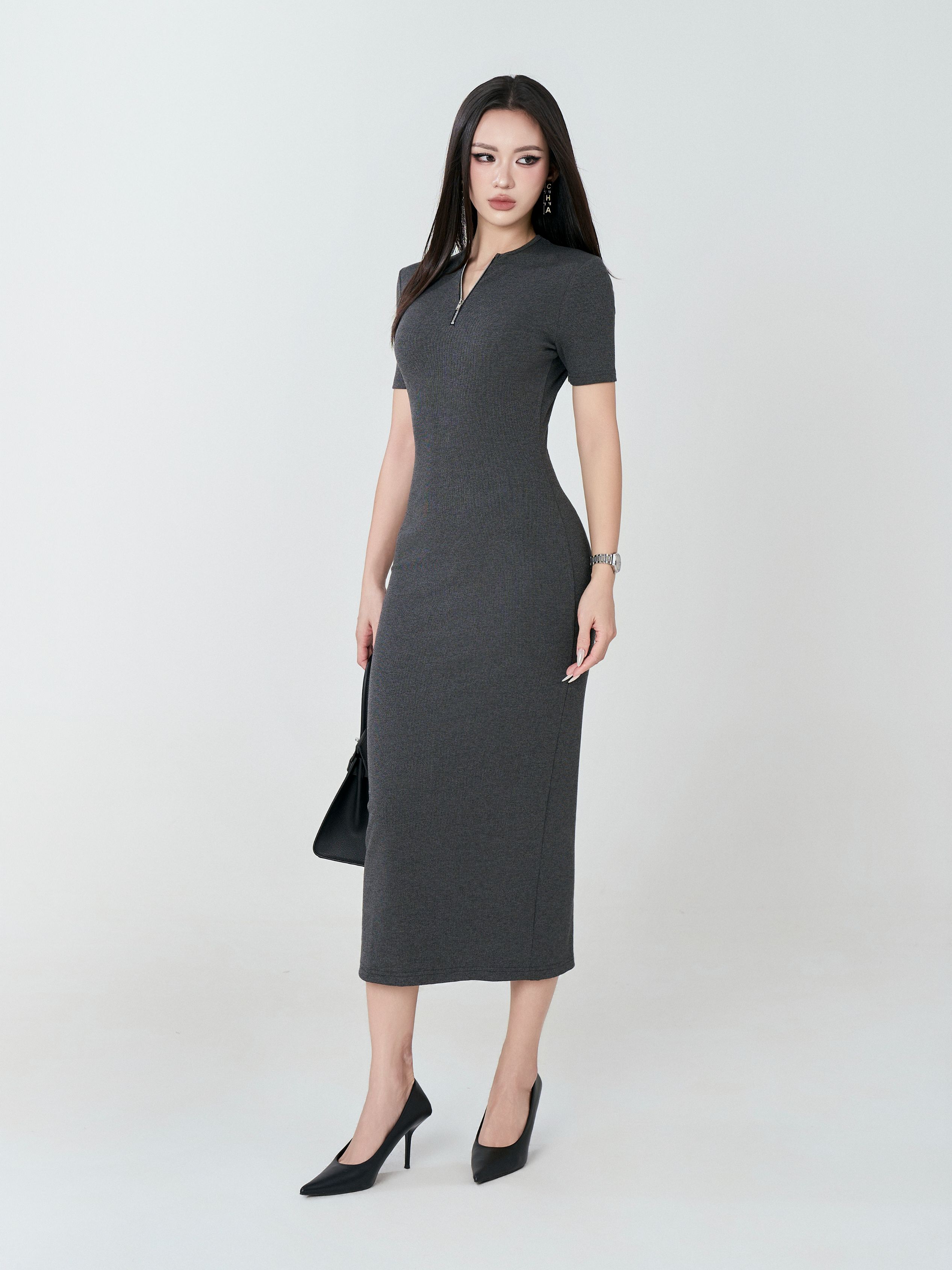 Váy Ngắn Tay Cổ Khoá - VNT31