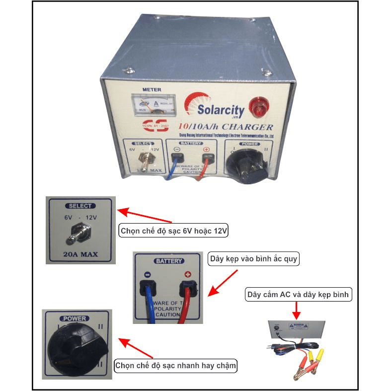 SẠC BÌNH ẮC QUY SOLARCITY 10A