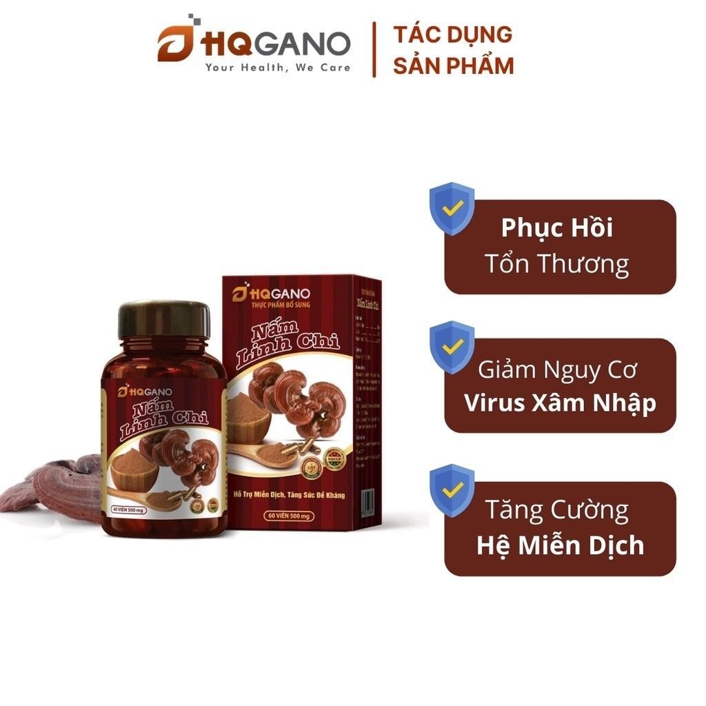 Lọ 60 Viên Nấm Linh Chi HQGANO_ Thảo Độc- Lọc Gan- Tan Mỡ- Ăn Ngon- Ngủ Tốt