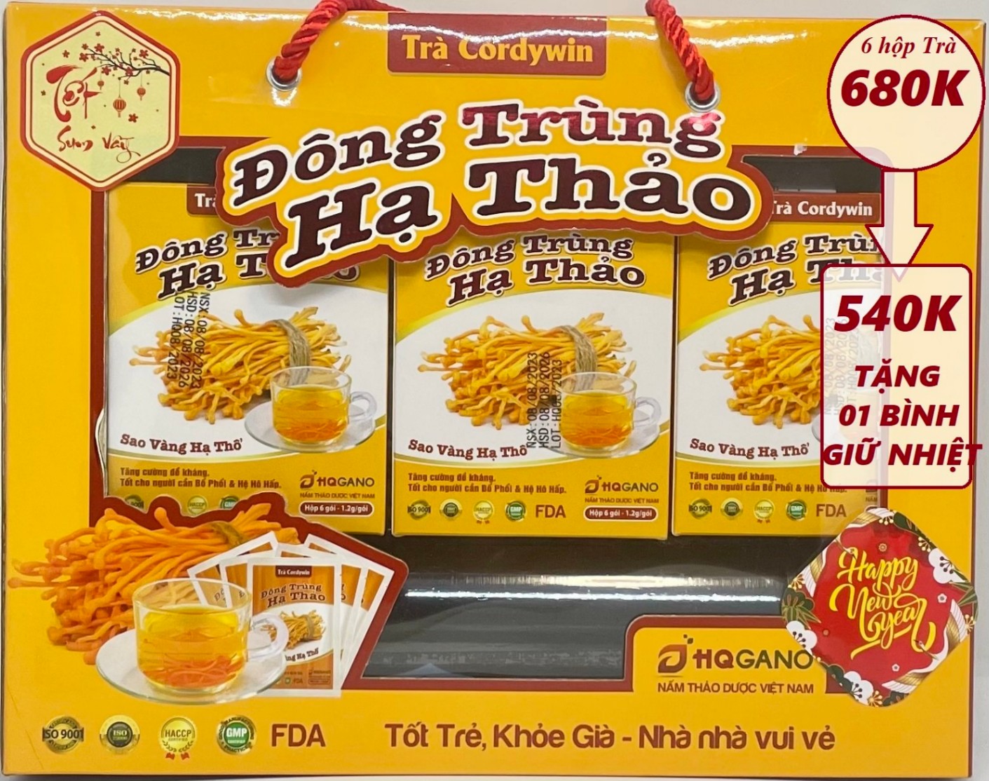 Set 6 Sâm Trà Đông Trùng Hạ Thảo Cordywin tặng Bình giữ nhiệt