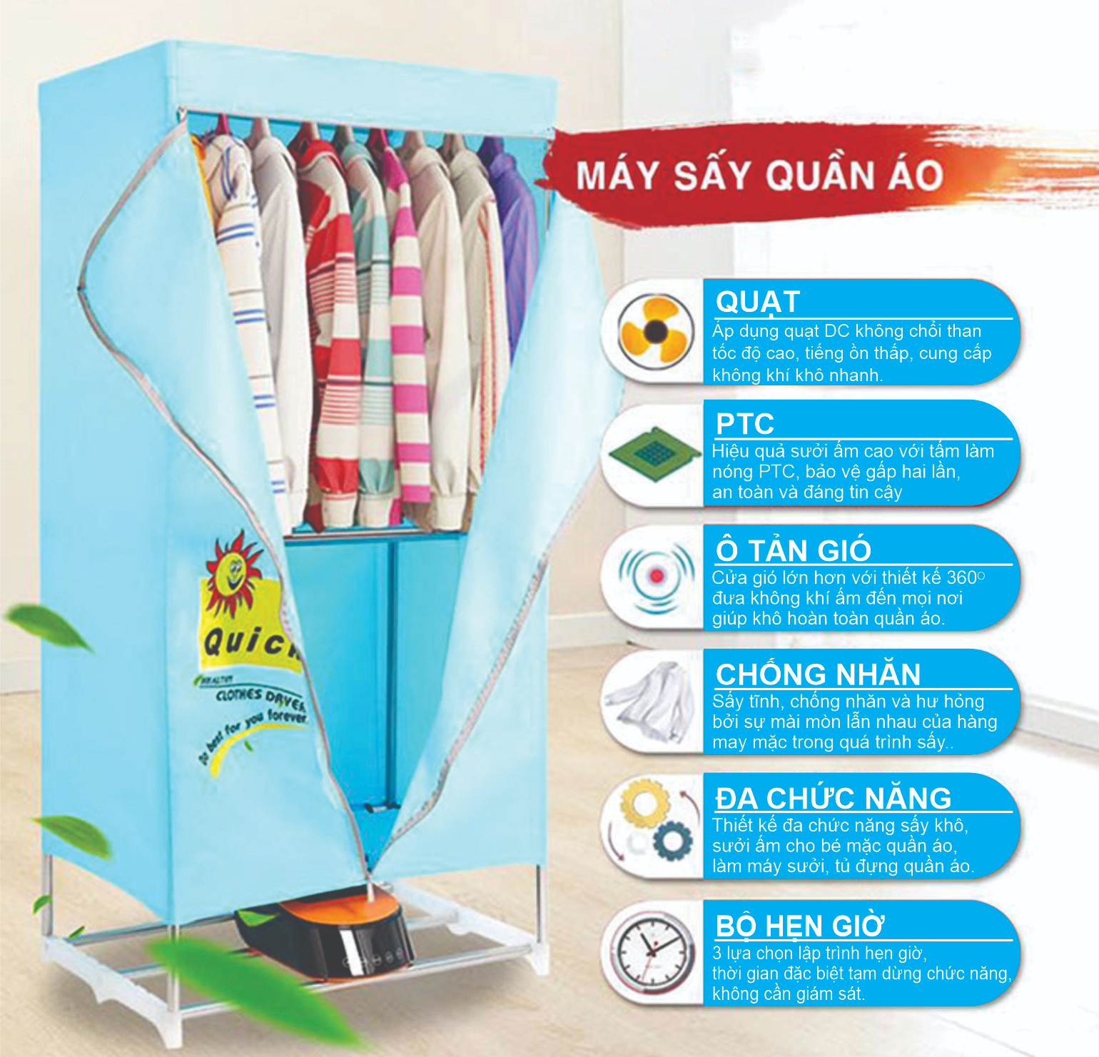 Lưu ý khi mua máy sấy quần áo Quick