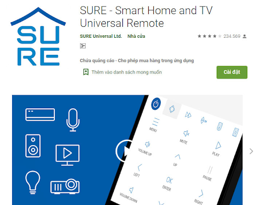 SURE - Smart Home and TV Universal Remote là ứng dụng điều khiển từ xa hàng đầu thế giới